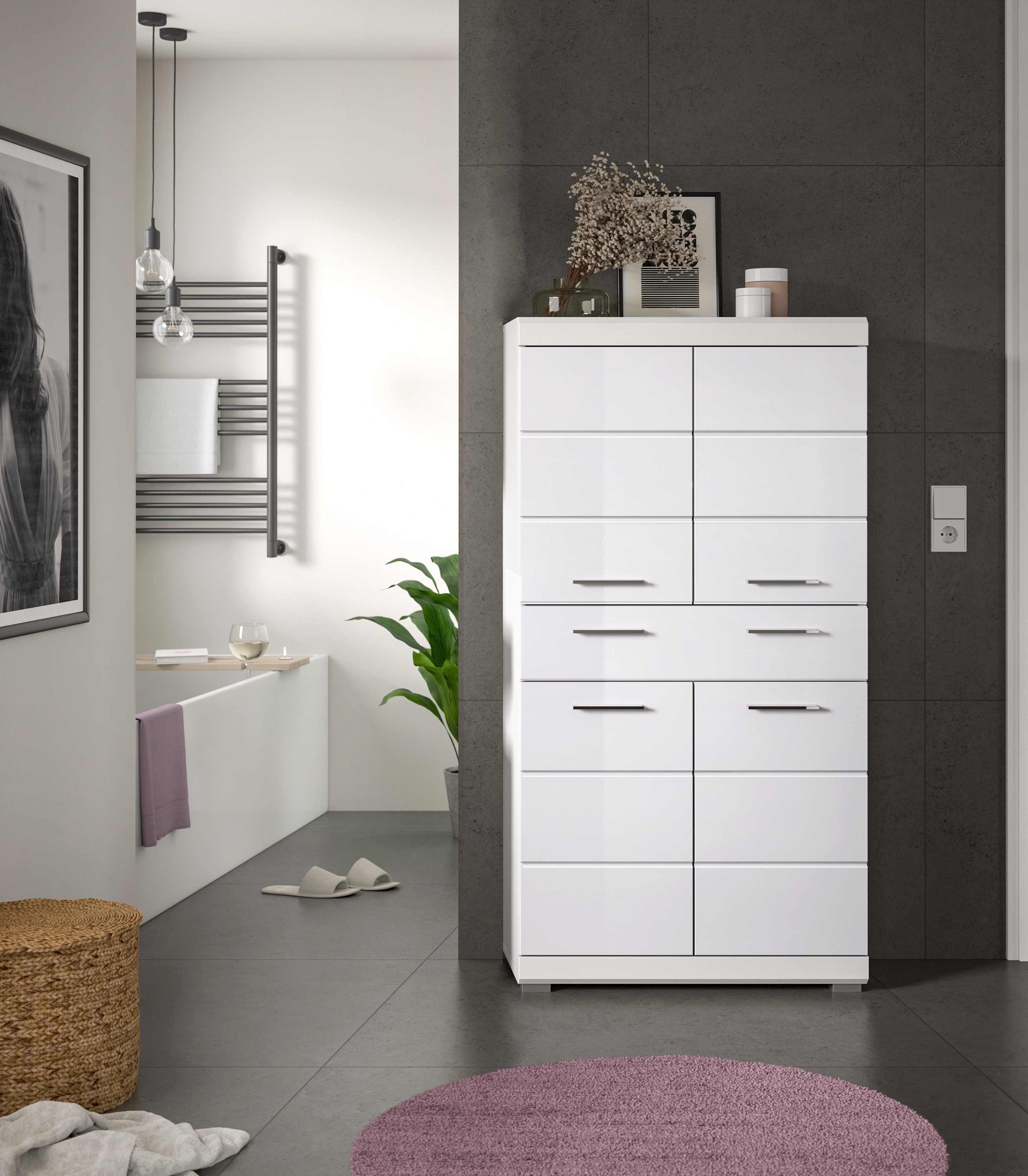 INOSIGN Halfhoge kast Siena, breedte 74 cm, 4 deuren, 1 lade, 4 vakken, MDF-front in verschillende kleuren verkrijgbaar, badkamermeubels, badkamerkast, kast, badkamer