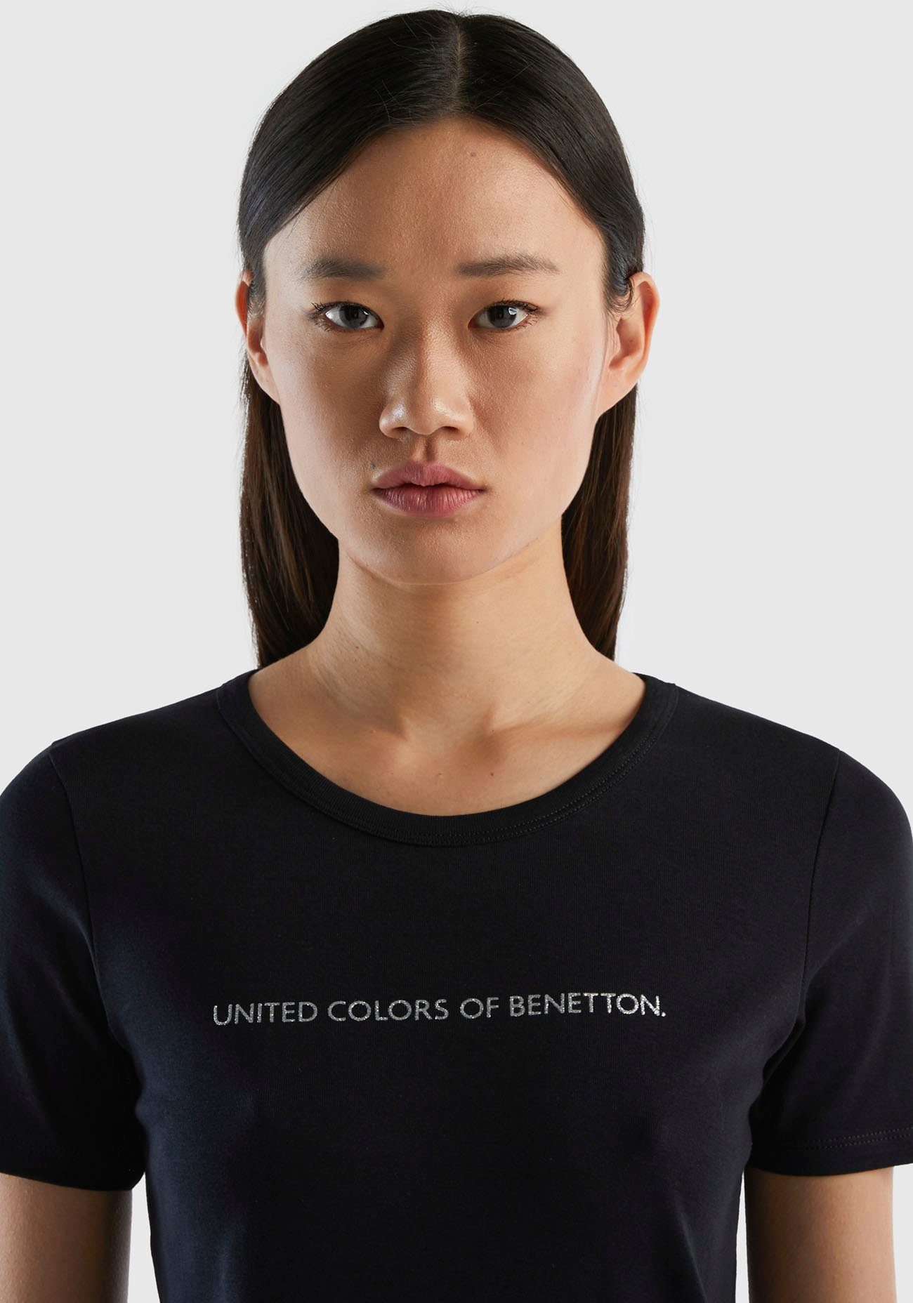 United Colors of Benetton T-shirt met glinsterende print (1-delig)