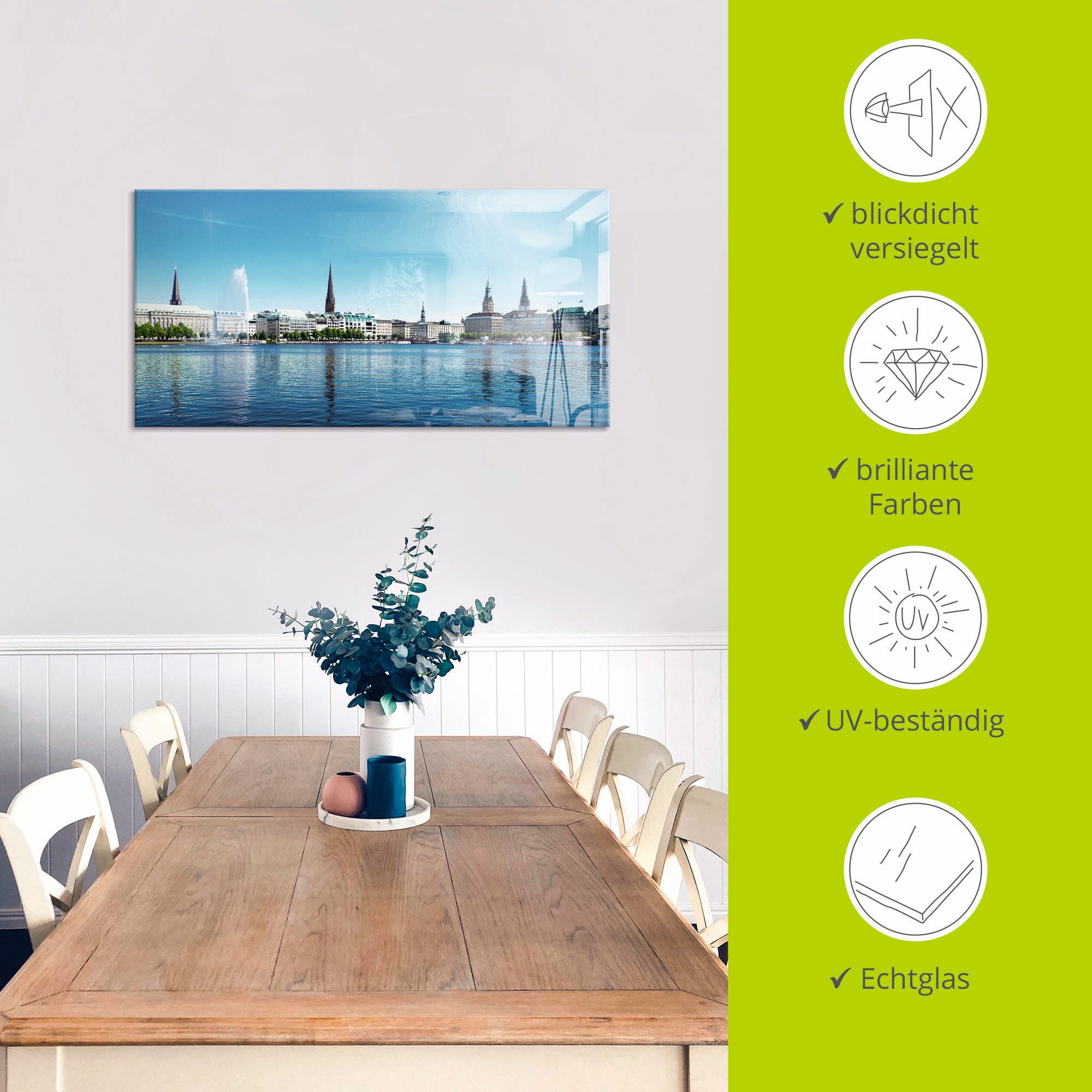 Artland Print op glas Hamburg Alsterpanorama
