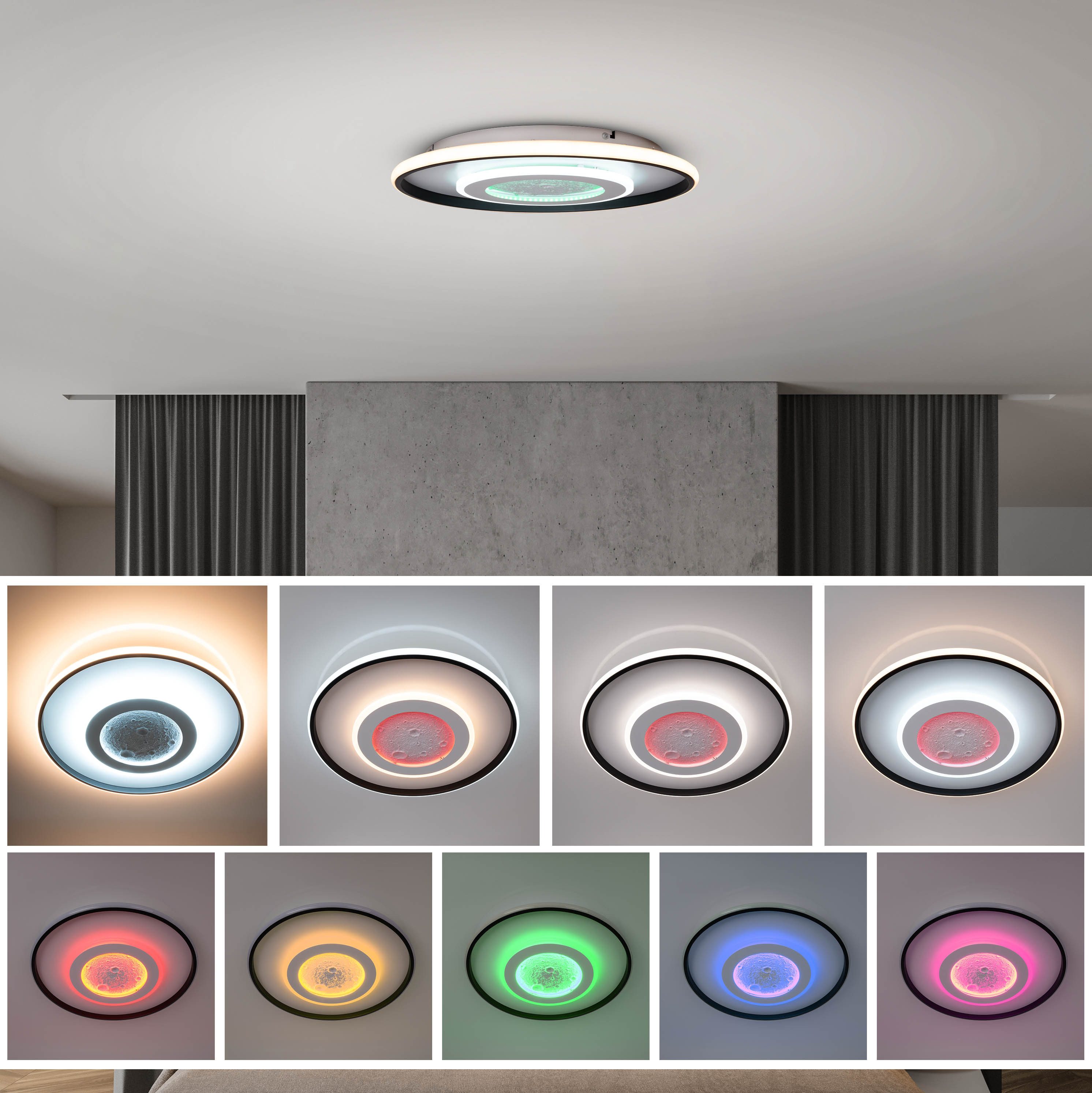 my home Led-plafondlamp Lyra Maan (maanstructuur), incl. CCT, RGB geheugen, nachtlamp, afstandsbediening (1 stuk)