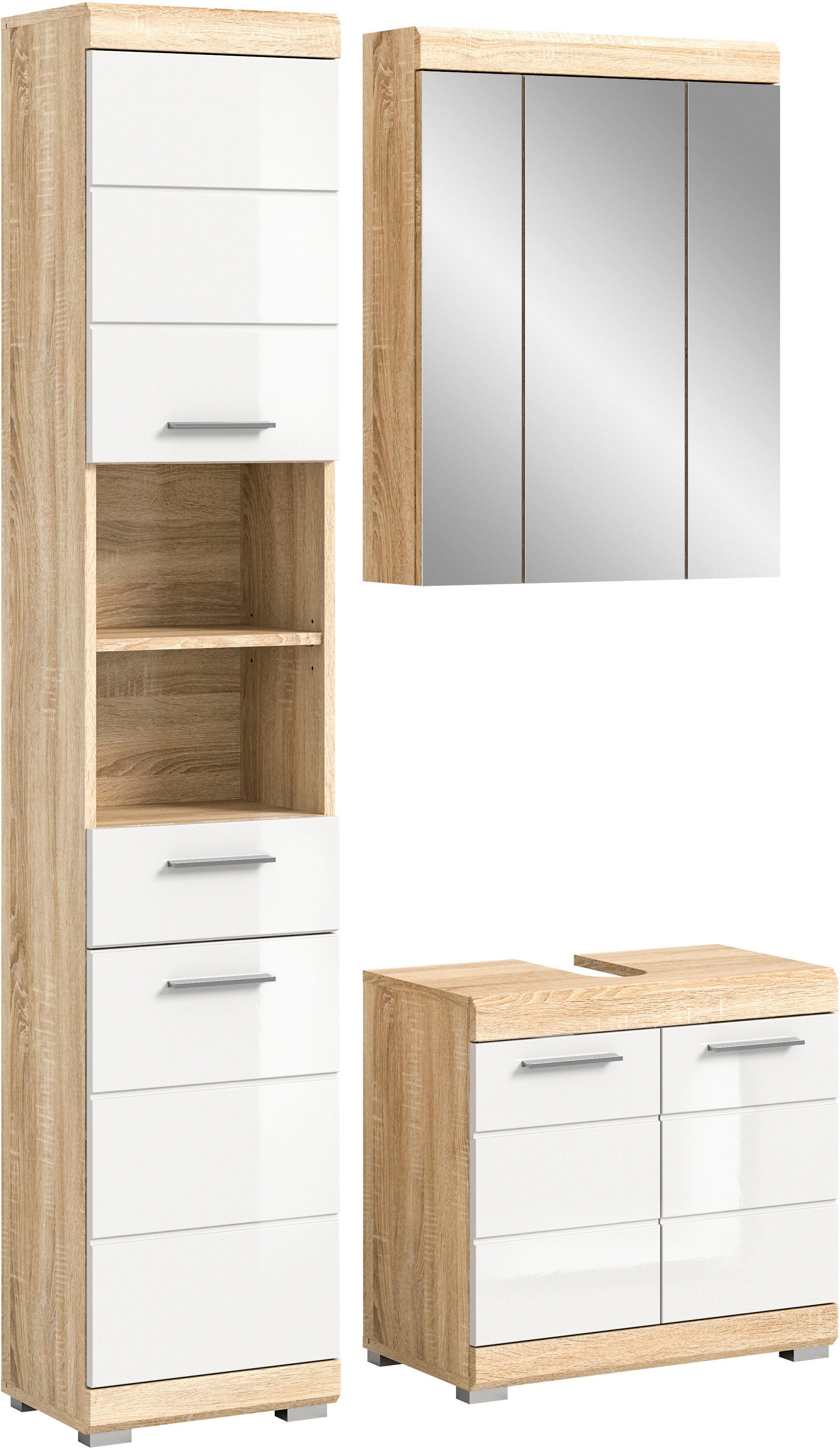 INOSIGN Badkamerserie Siena, 3-delig, bestaande uit: Hoge kast, wastafelonderkast, spiegelkast (set, 3-delig)