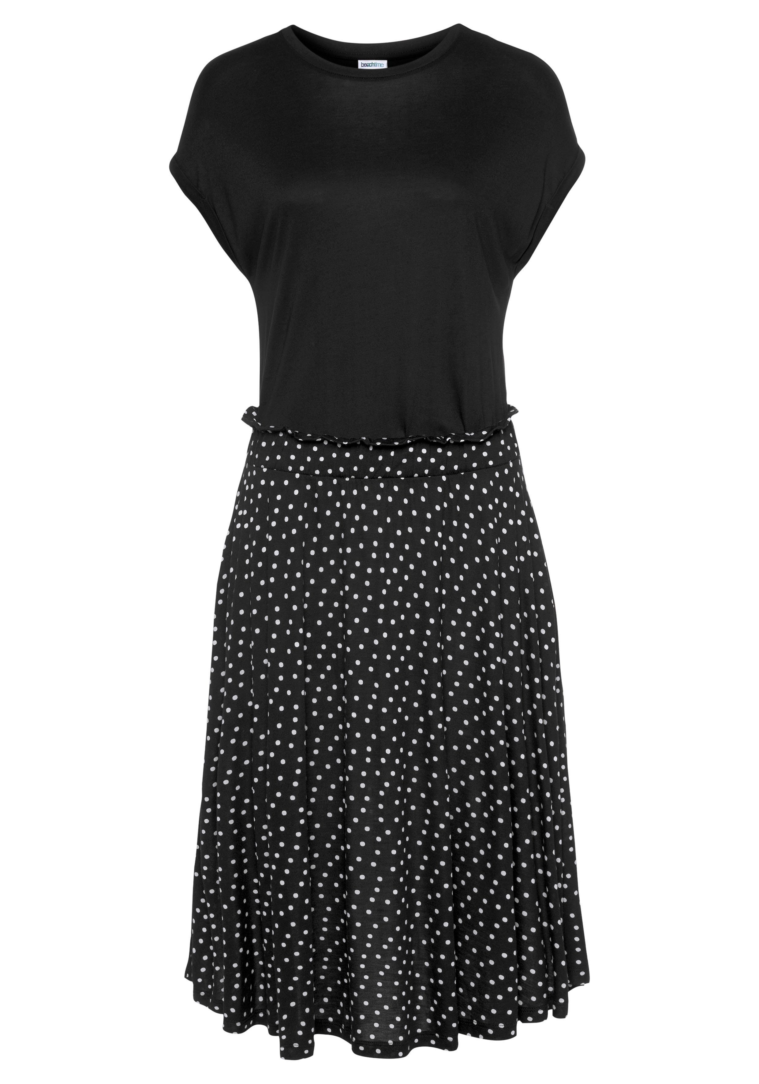 Beachtime Jerseyjurk met paperbag stijl, tailleband en zakken, jurk met print, zomers, elegant