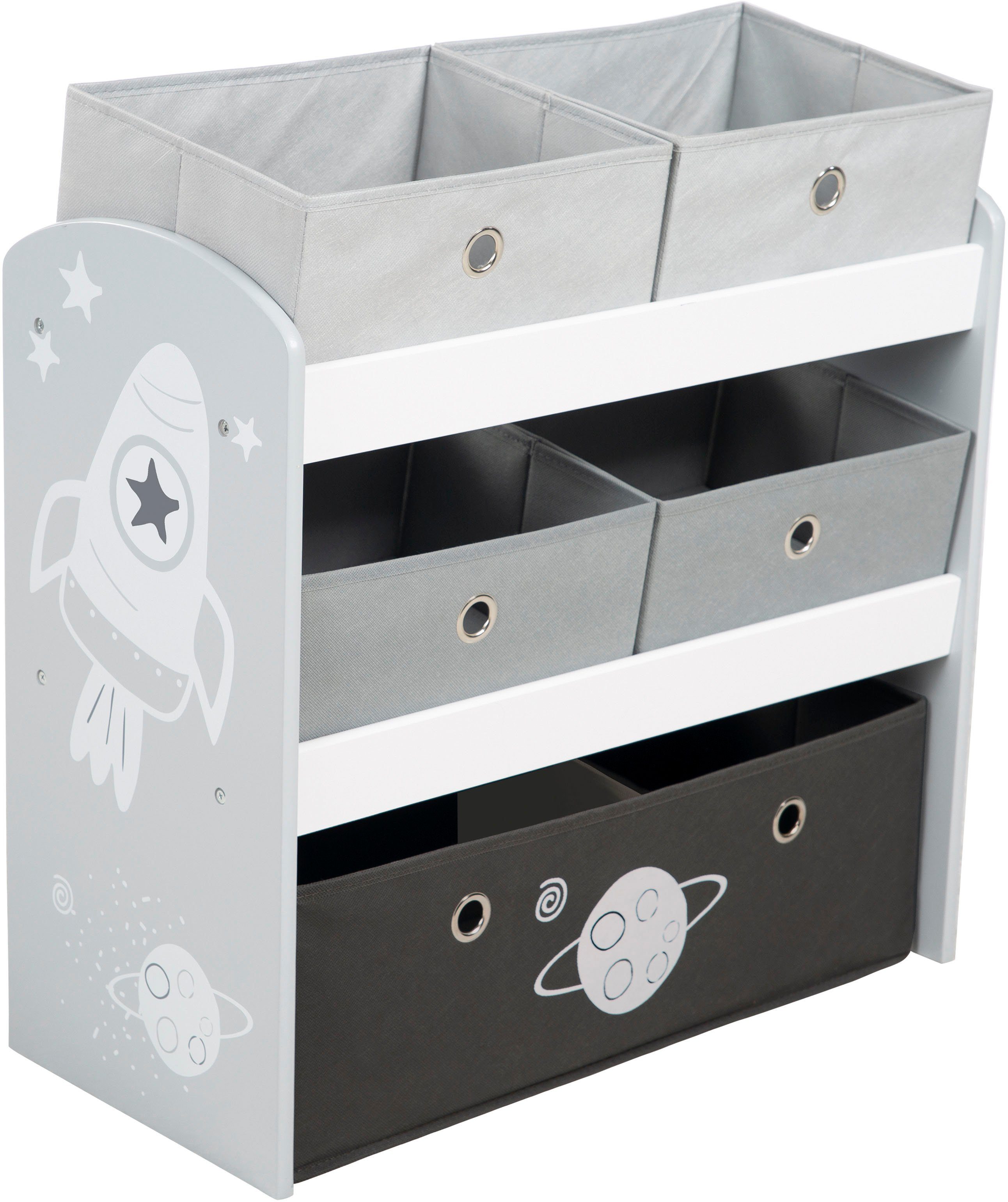 Roba® Kinderrek Raket, grijs inclusief 5 stoffen dozen in 2 afmetingen