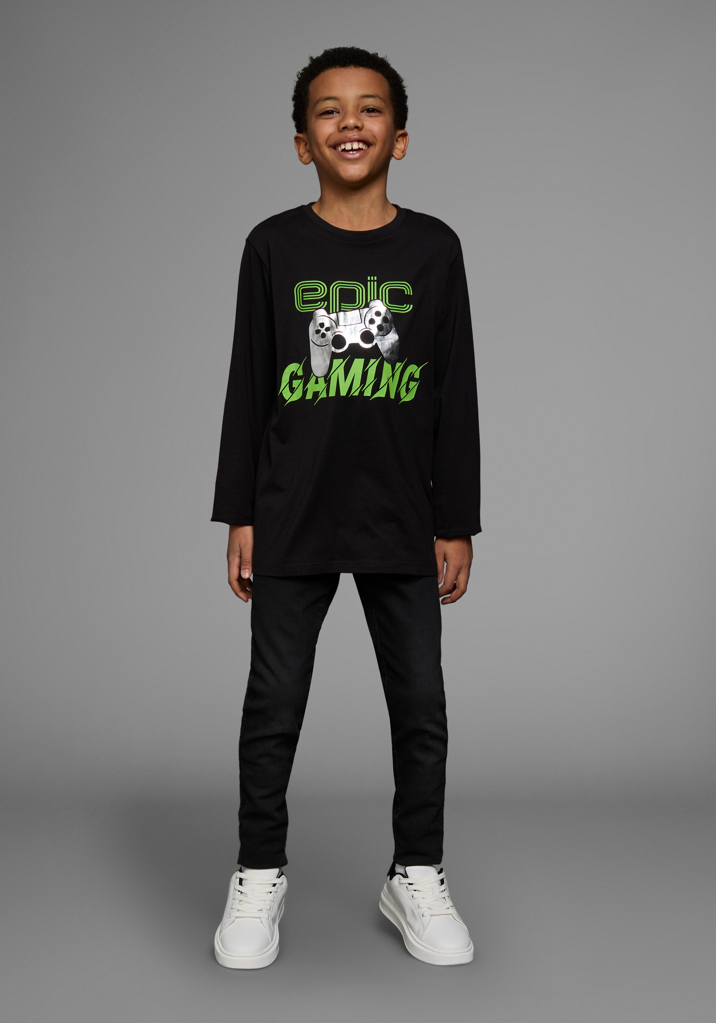 KIDSWORLD Shirt met lange mouwen Folieprint: EPIC GAMING langarm, met statement-print, ronde hals, basic-stijl