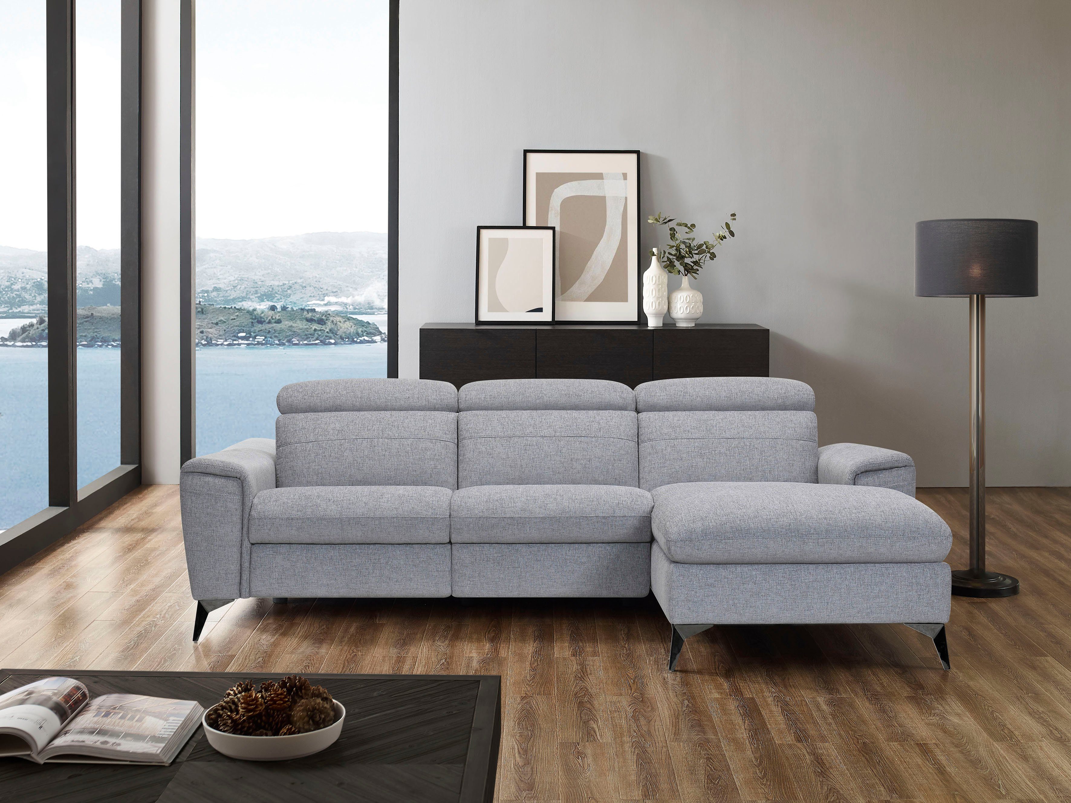 Places of Style Hoekbank Theron, L-vorm, 263 cm, elektrische relaxfunctie, usb-aansluiting, handmatig verstelbaar hoofdeind