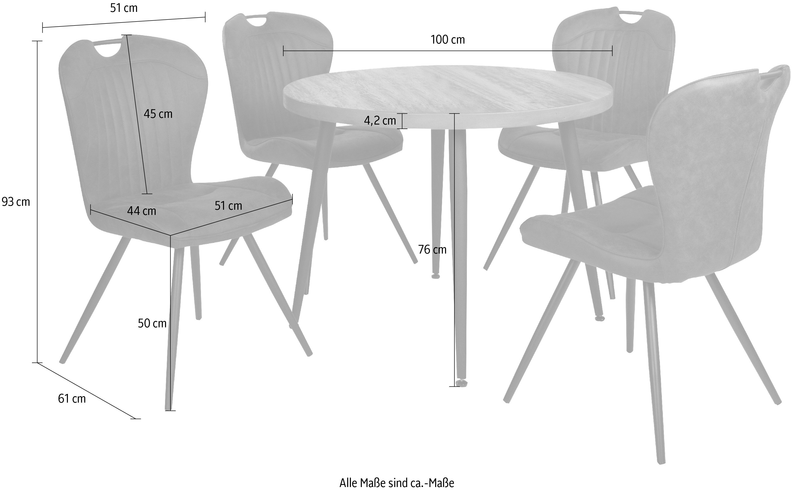 Duo Collection Eethoek Eetkamergroep Marla & Zoe Ø 100 cm, massief metalen frame, tot 100 kg belastbaar (set, 5-delig)