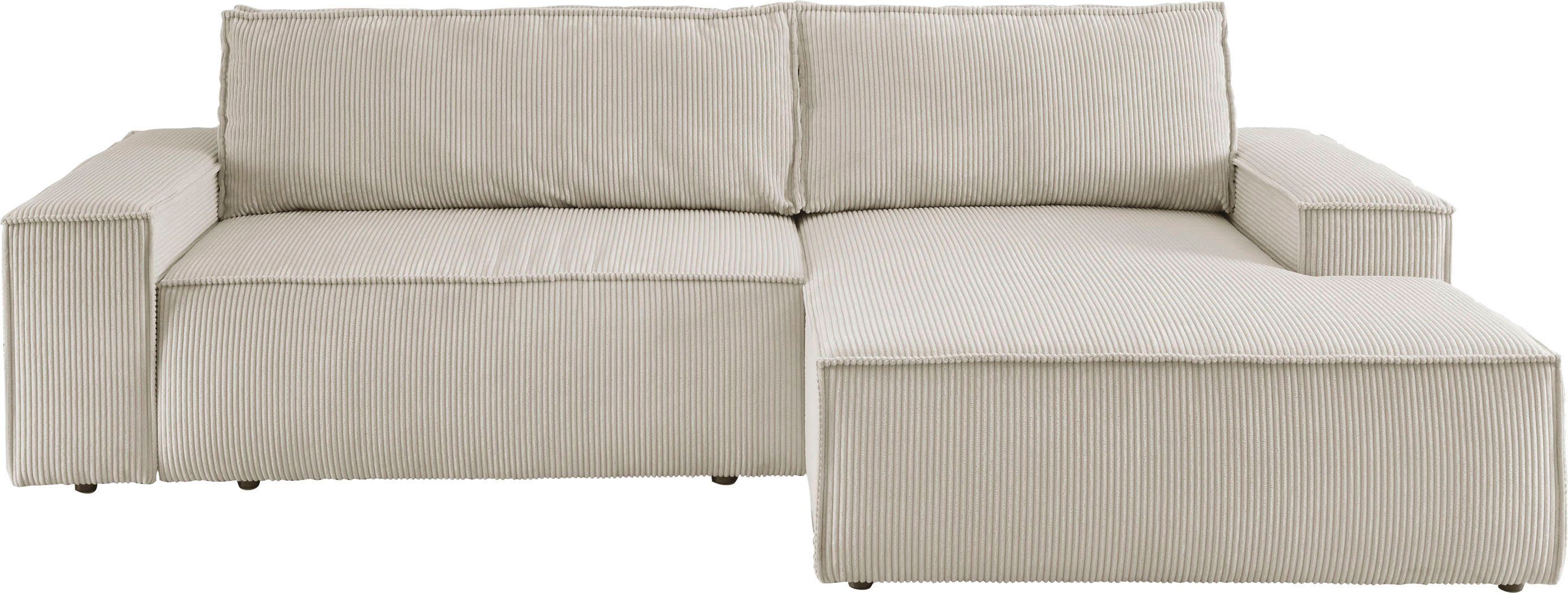 Home affaire Hoekbank SHERWOOD bedbank 267 cm, L-model, Slaapfunctie met bedlade (210x136 cm), cord, vintage, fluweel