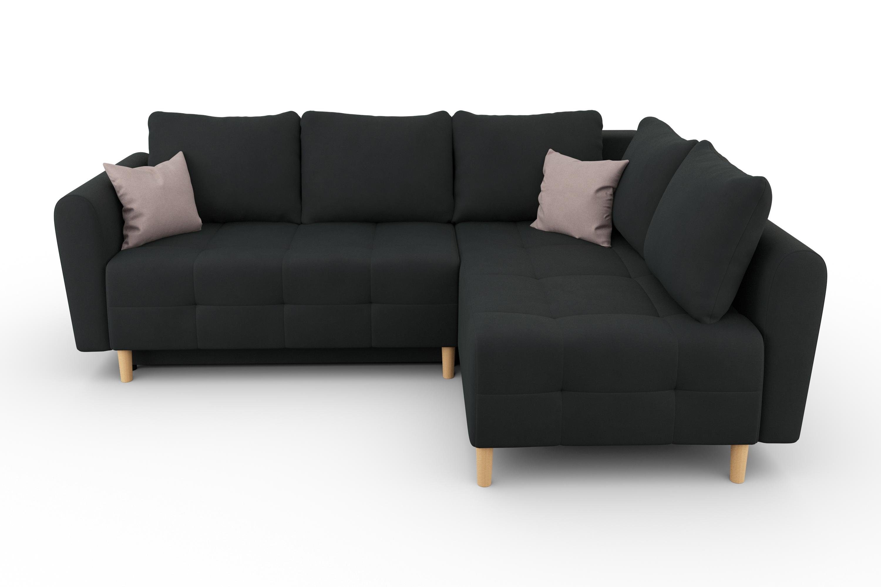 Home affaire Hoekbank Nordic L-vorm met slaapfunctie en bedkist, stiksels, binnenvering, 2 sierkussens