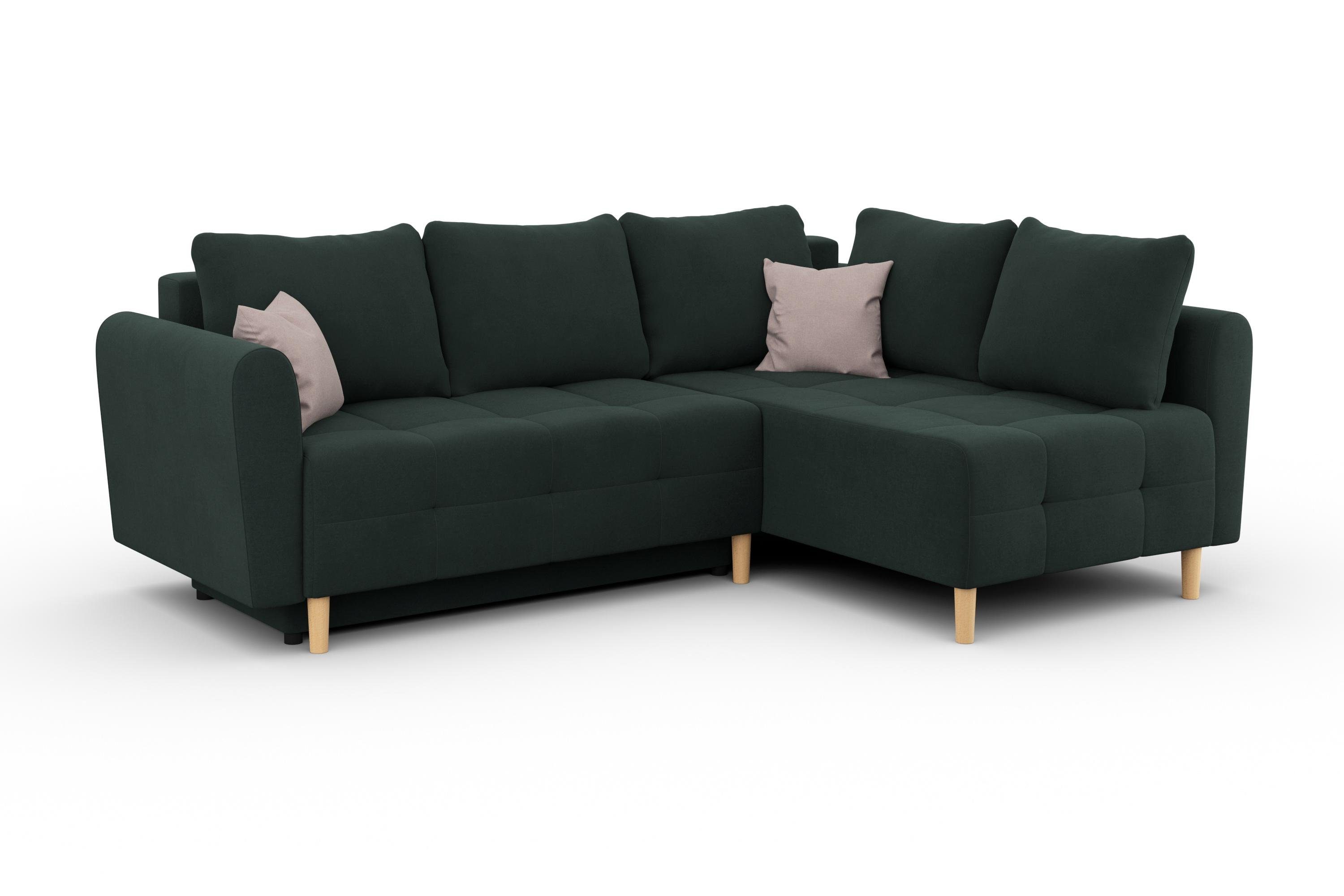 Home affaire Hoekbank Nordic L-vorm met slaapfunctie en bedkist, stiksels, binnenvering, 2 sierkussens
