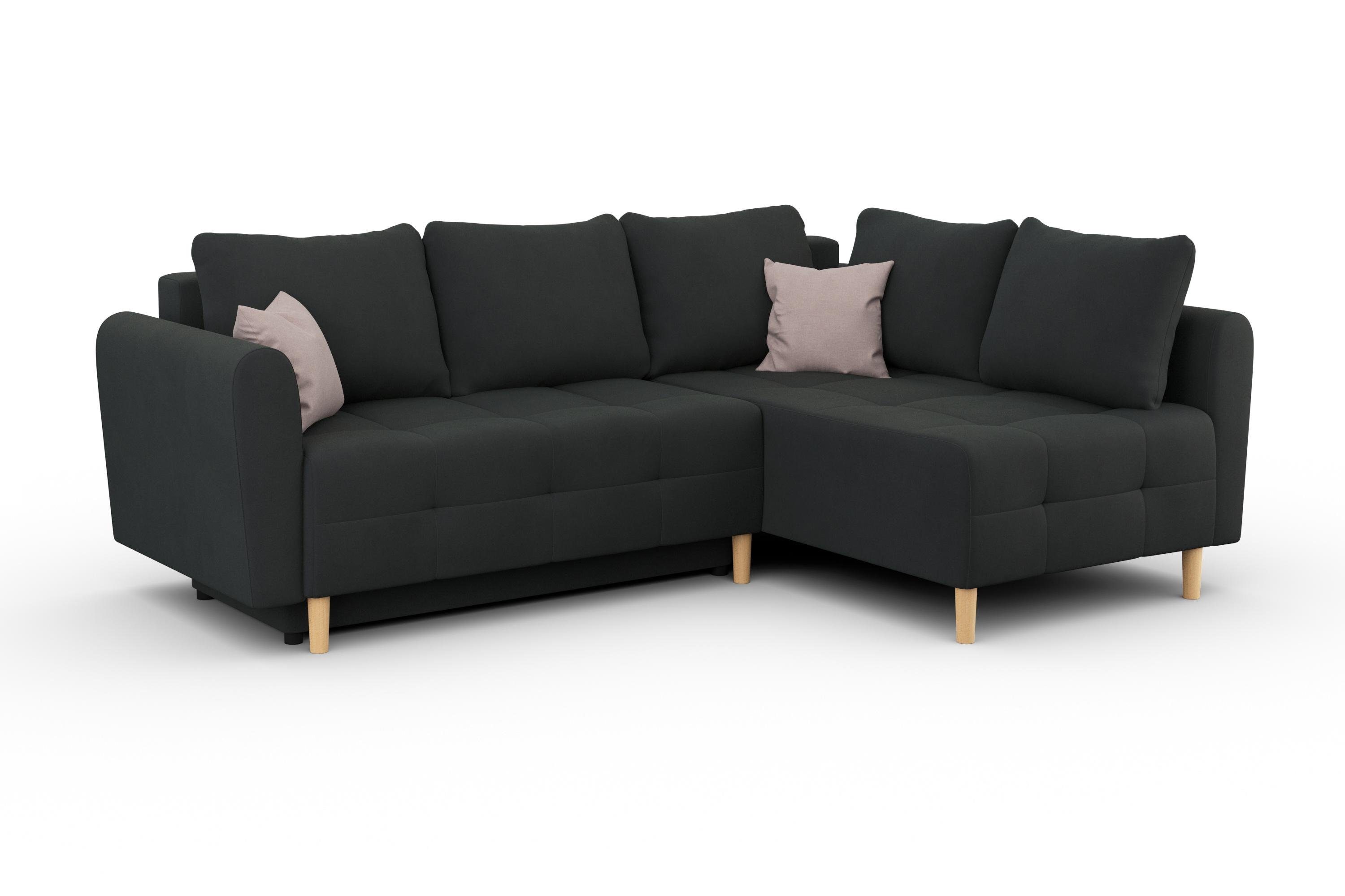 Home affaire Hoekbank Nordic L-vorm met slaapfunctie en bedkist, stiksels, binnenvering, 2 sierkussens