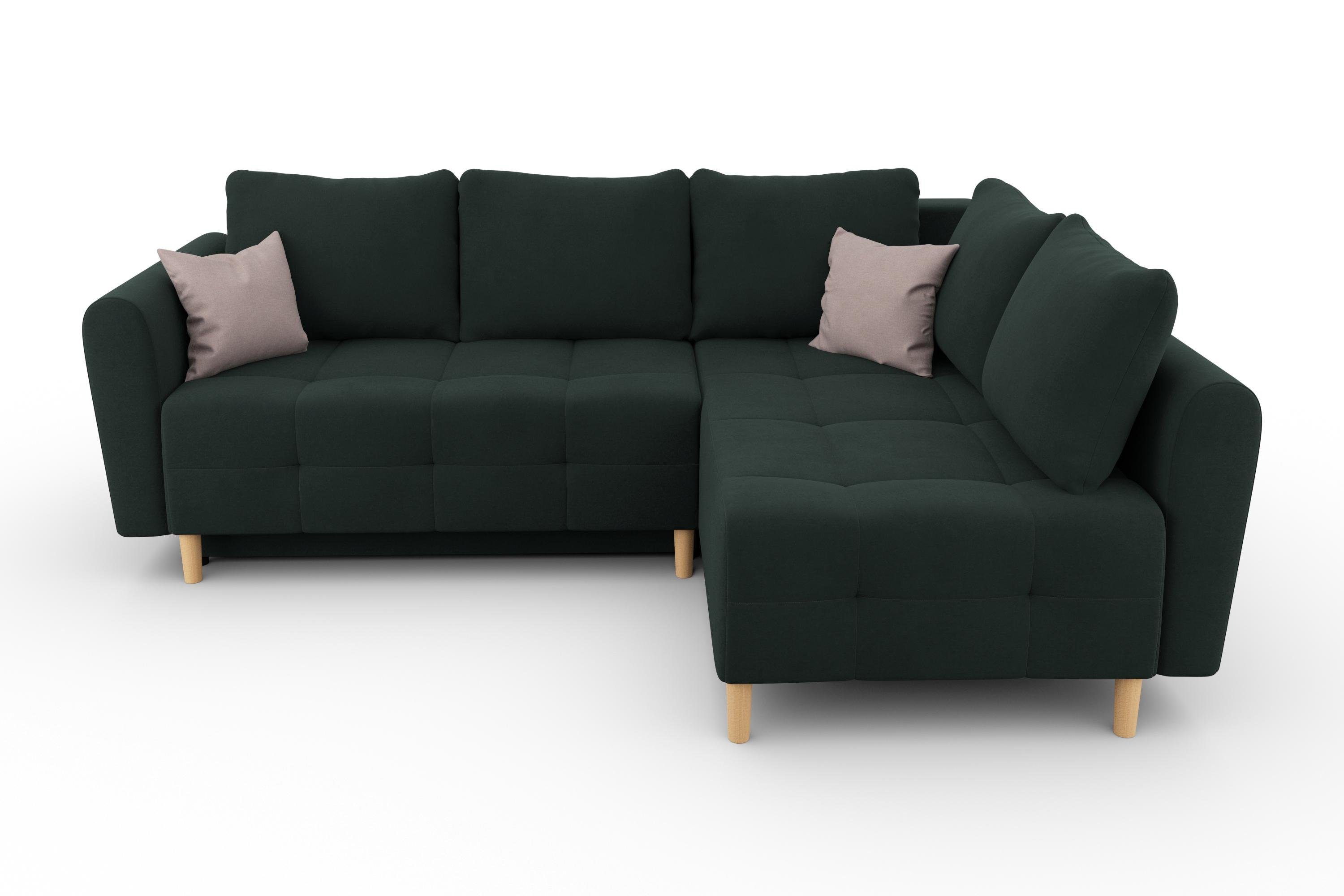 Home affaire Hoekbank Nordic L-vorm met slaapfunctie en bedkist, stiksels, binnenvering, 2 sierkussens