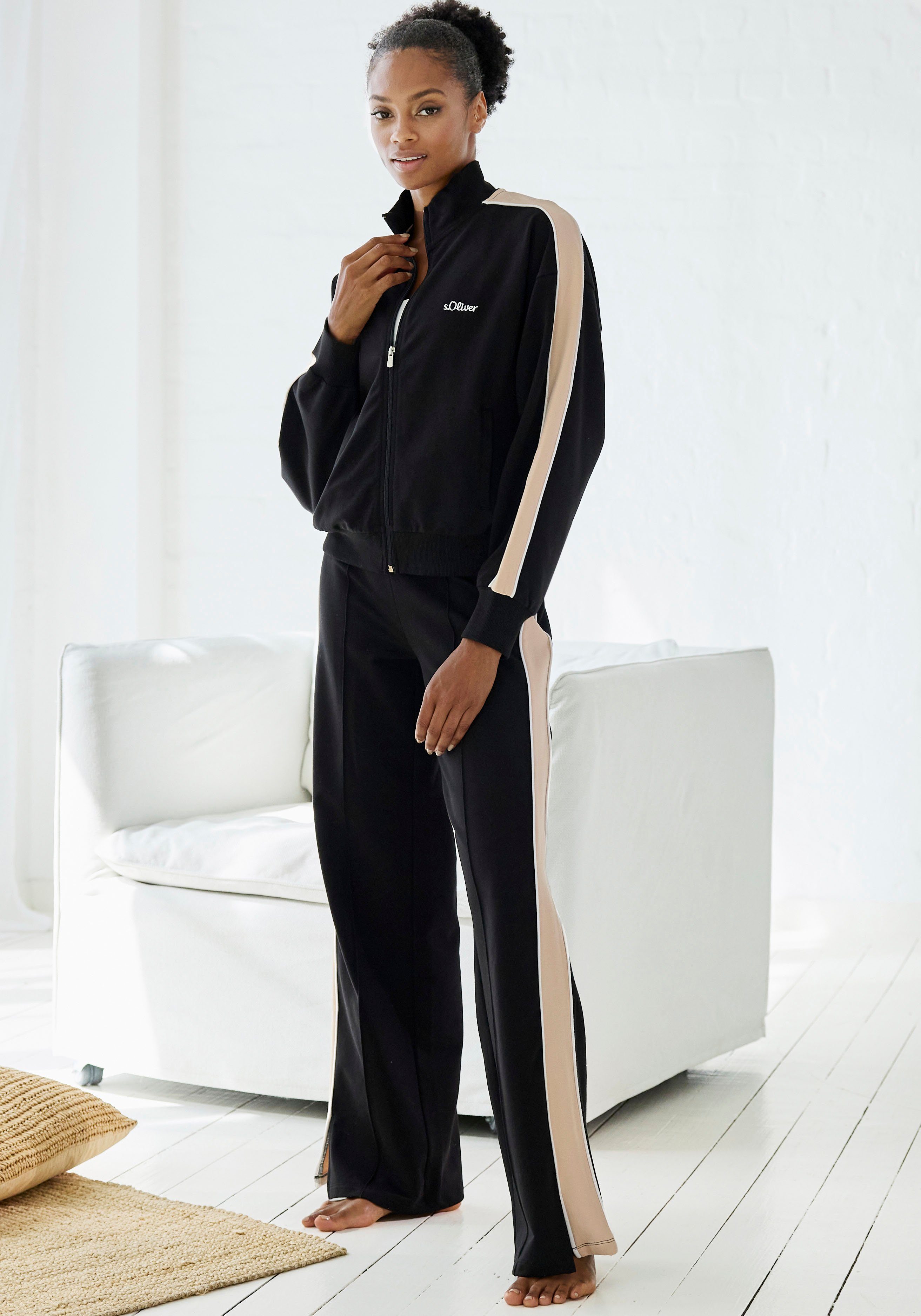 s.Oliver RED LABEL Beachwear Sweatbroek Loungebroek met contraststrepen en pipings, loungewear