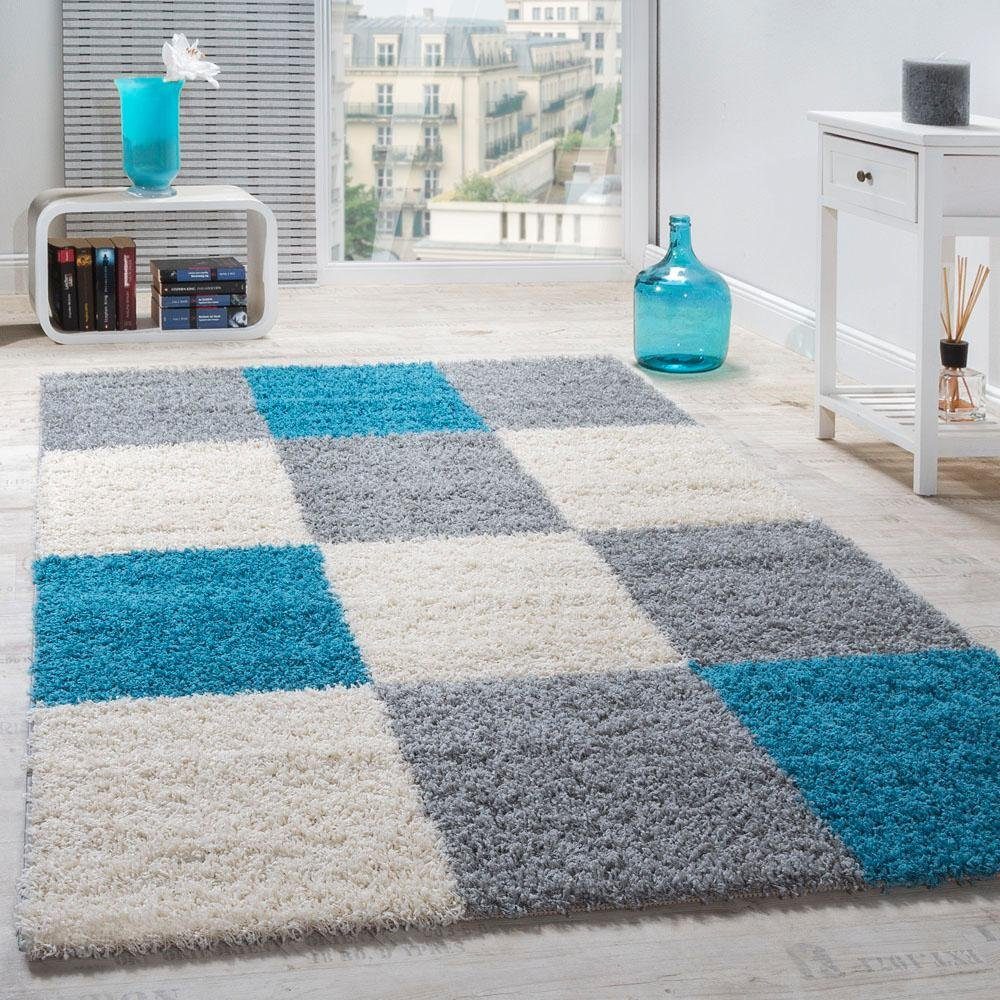 Paco Home Hoogpolig vloerkleed Mango 316 zachte shaggy, modern geruit dessin