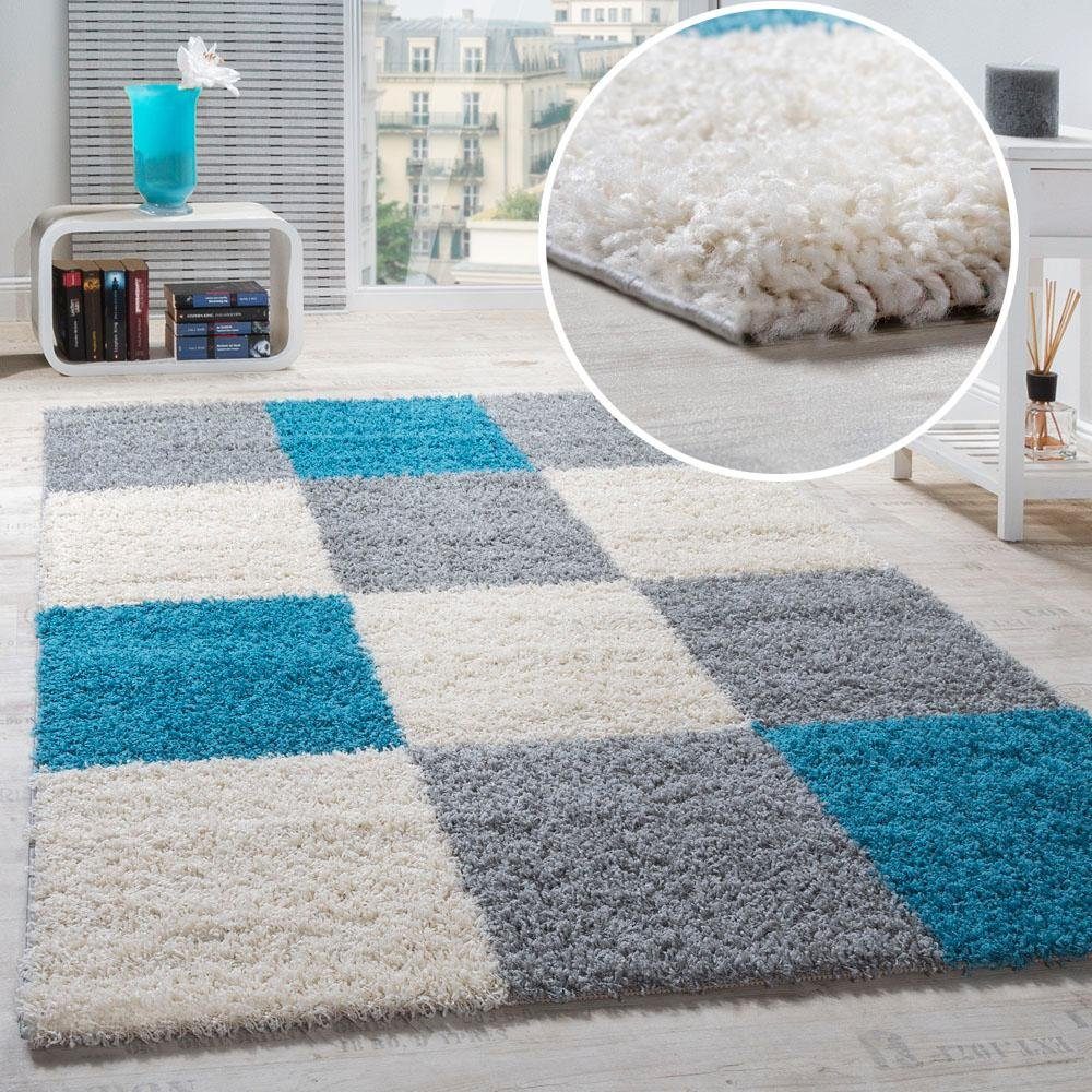 Paco Home Hoogpolig vloerkleed Mango 316 zachte shaggy, modern geruit dessin