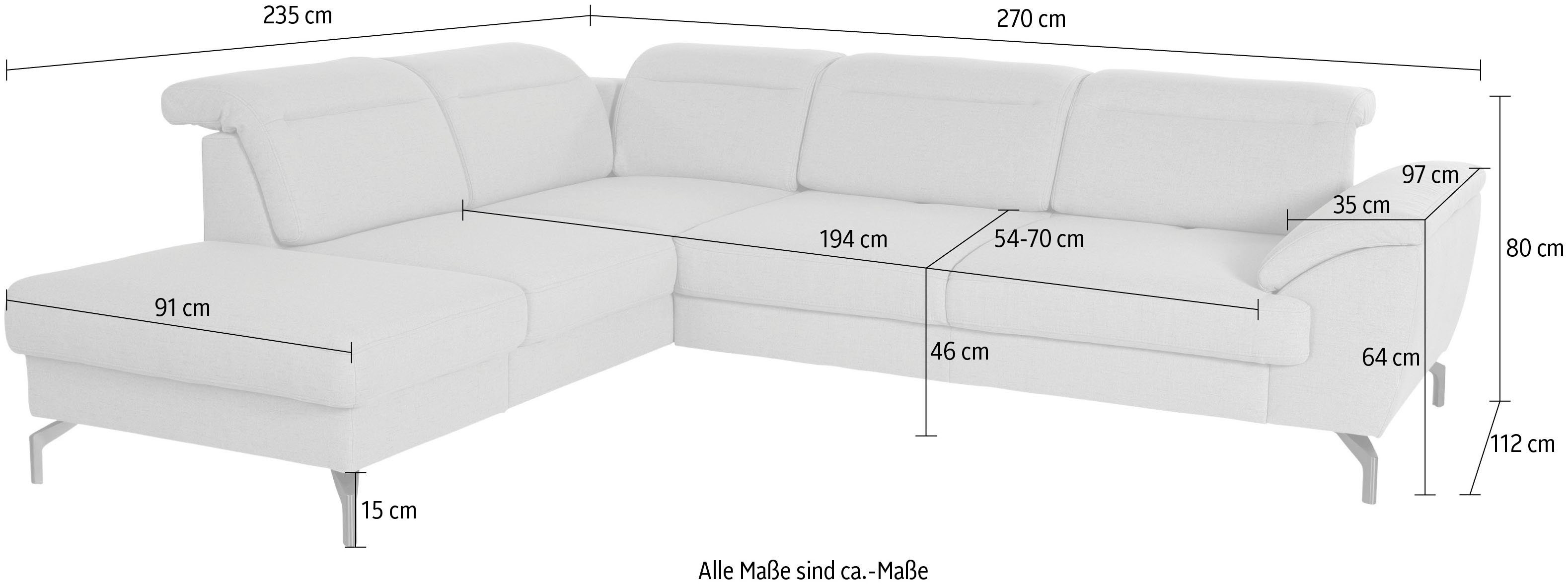 sit&more Hoekbank Percy L-vorm 15 cm poothoogte, zitdiepteverstelling, naar keuze in 2 pootkleuren