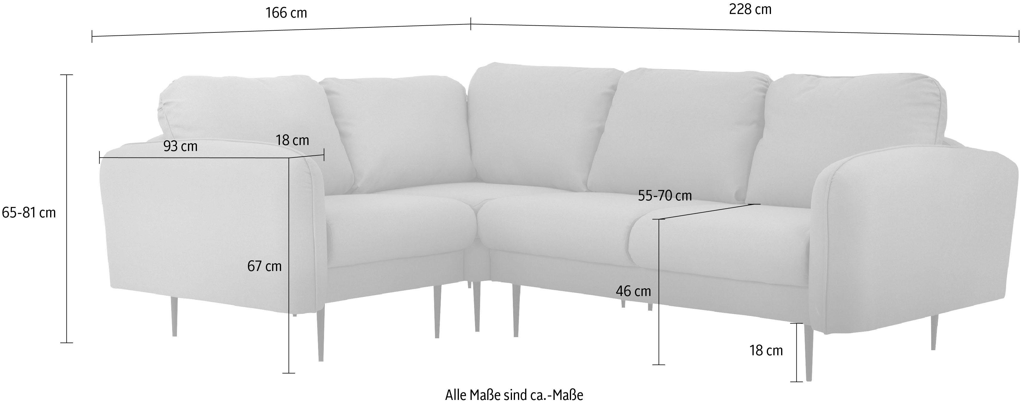 Leonique Hoekbank Skidi L-vorm met losse rugkussens en opstaande naad boven op de armleuning