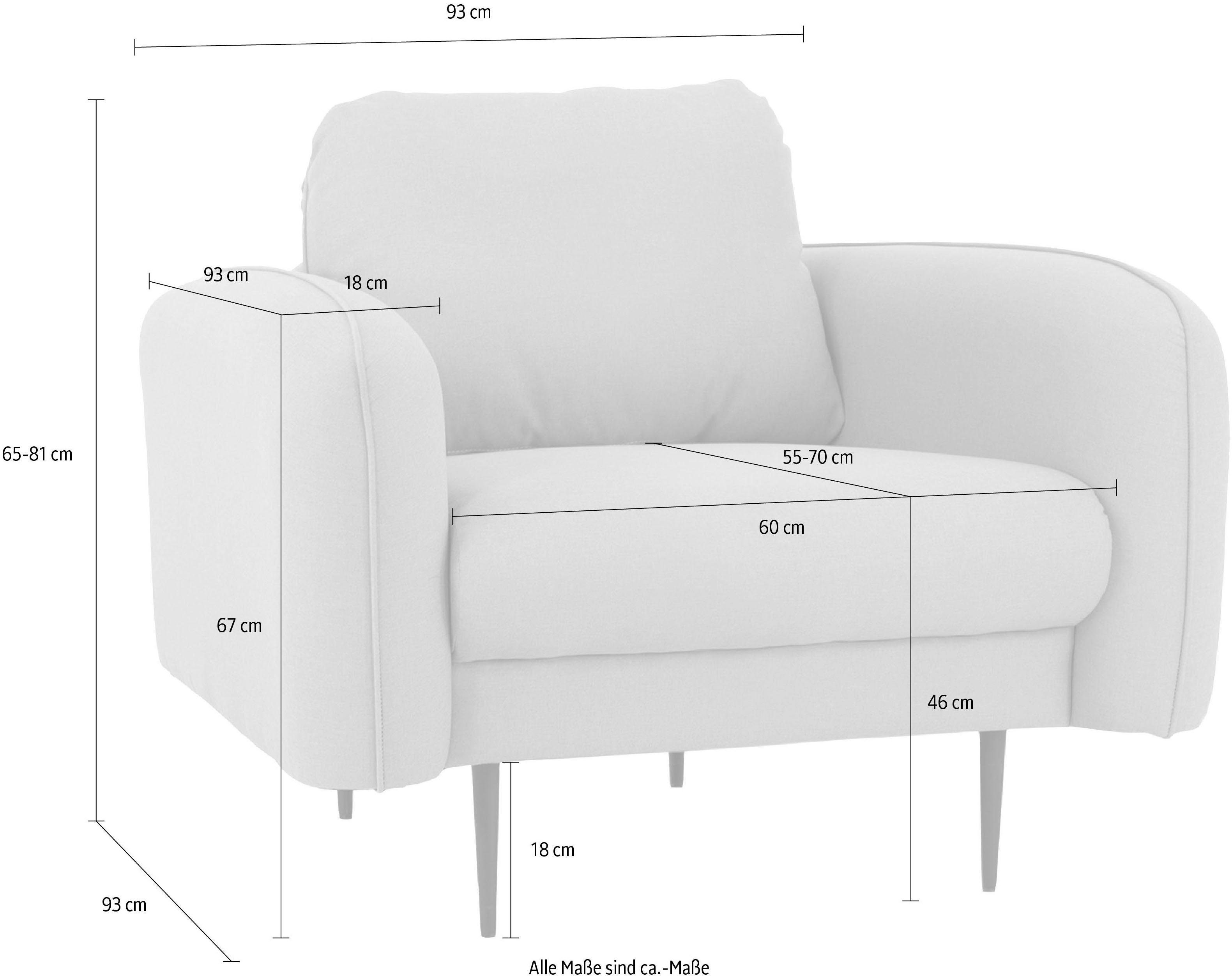 Leonique Fauteuil Skidi met losse rugkussens en opstaande naad boven op de armleuning