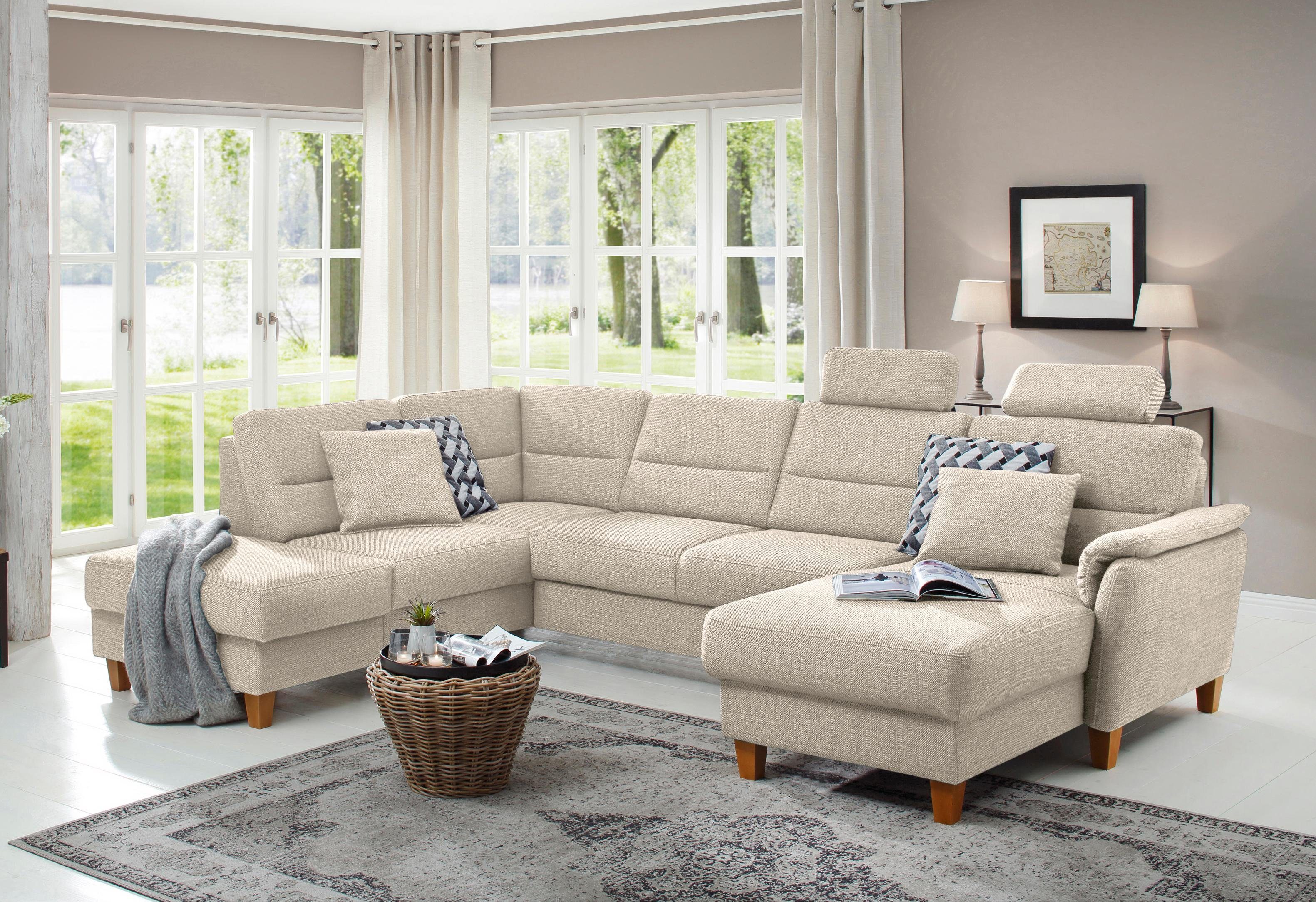 Home affaire Zithoek Palmera U-vorm Binnenvering, naar keuze met slaapfunctie en met/zonder bergruimte beige, zithoeken, 308 cm
