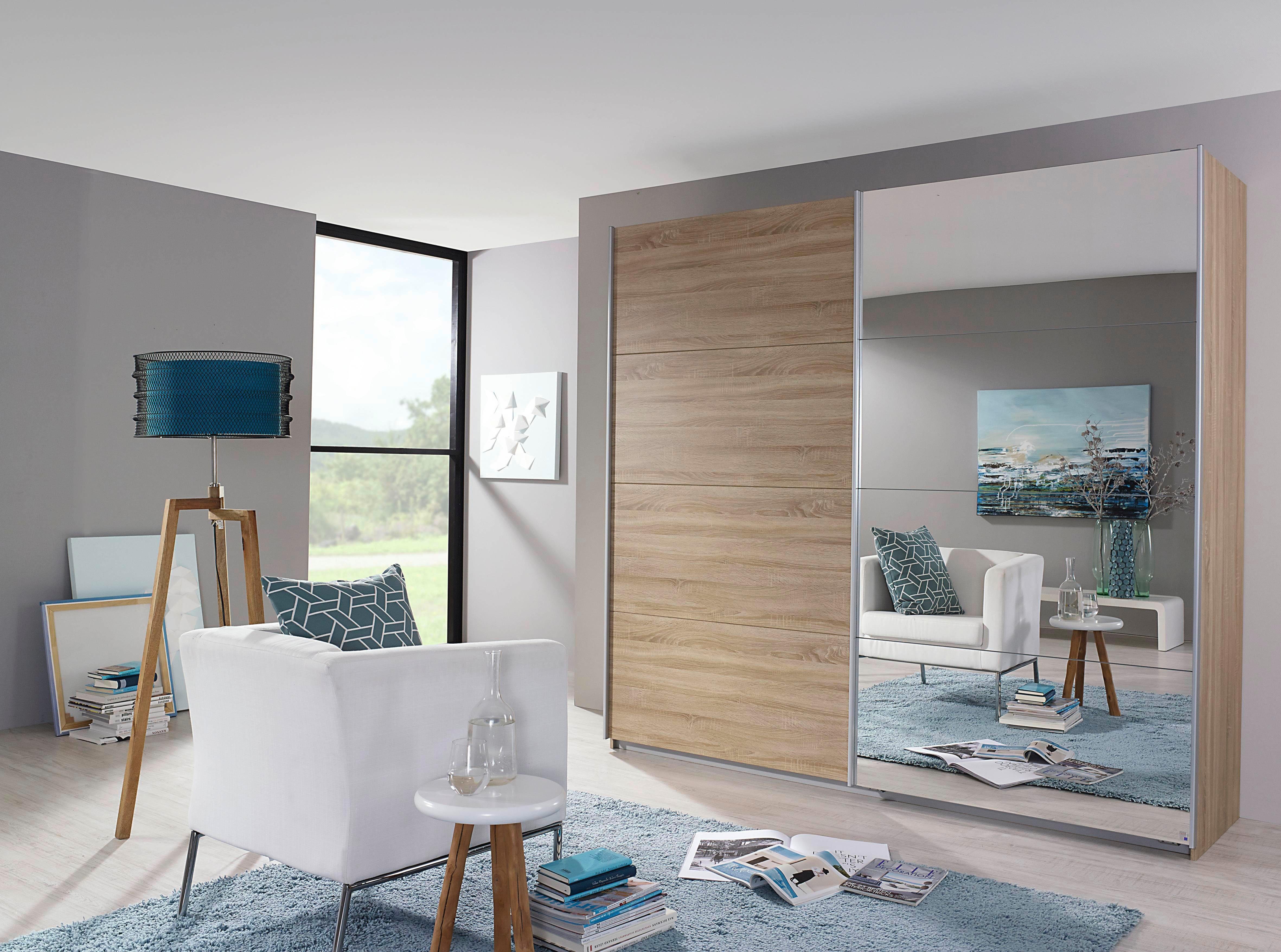 rauch Zweefdeurkast Quadra inclusief wasindeling en extra planken zweefdeurkasten maat 226 cm x 210 cm x 62 cm beige