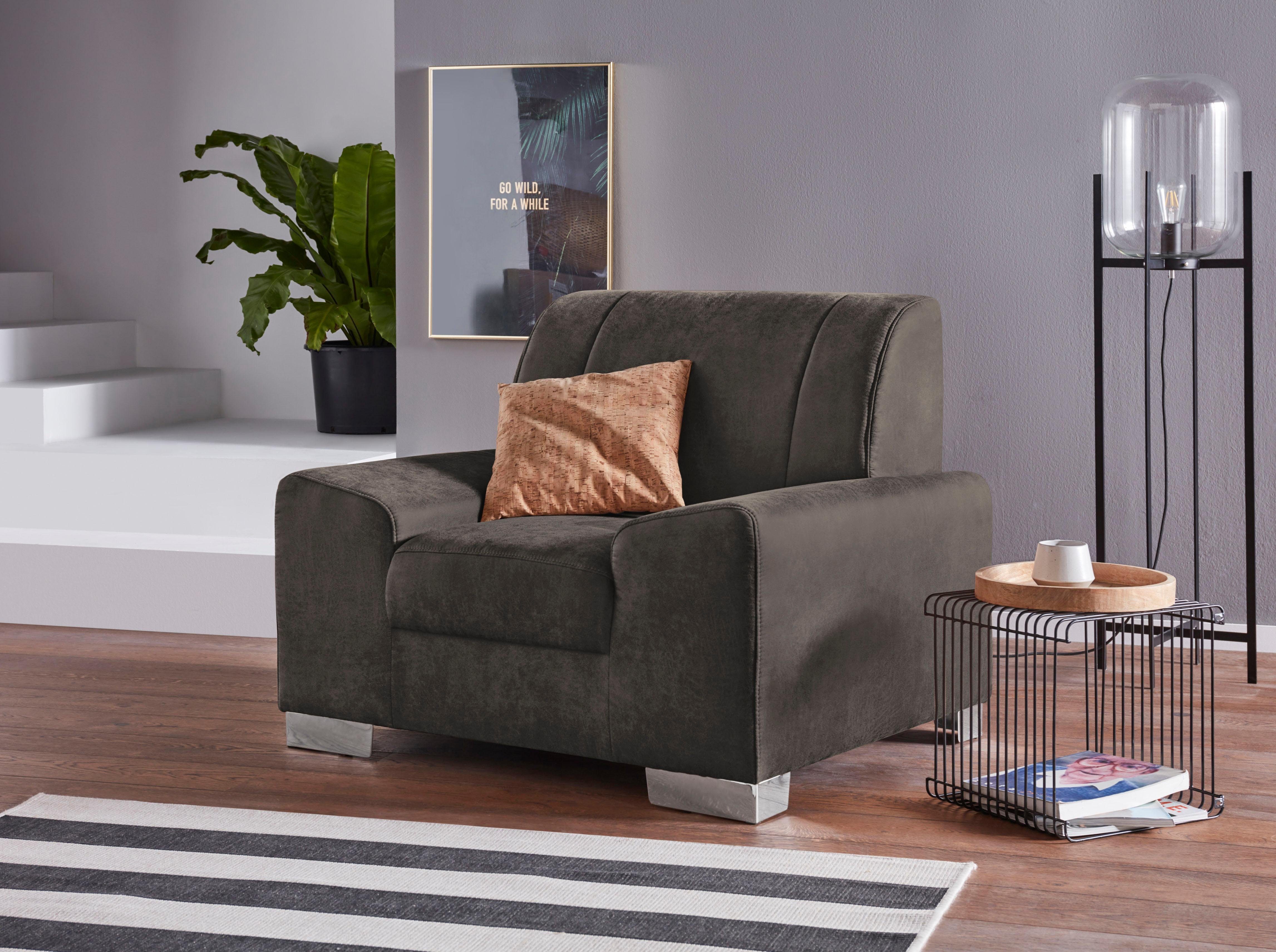 DOMO collection Fauteuil Anzio optioneel met veerkern fauteuils maat Luxe-microvezel grijs