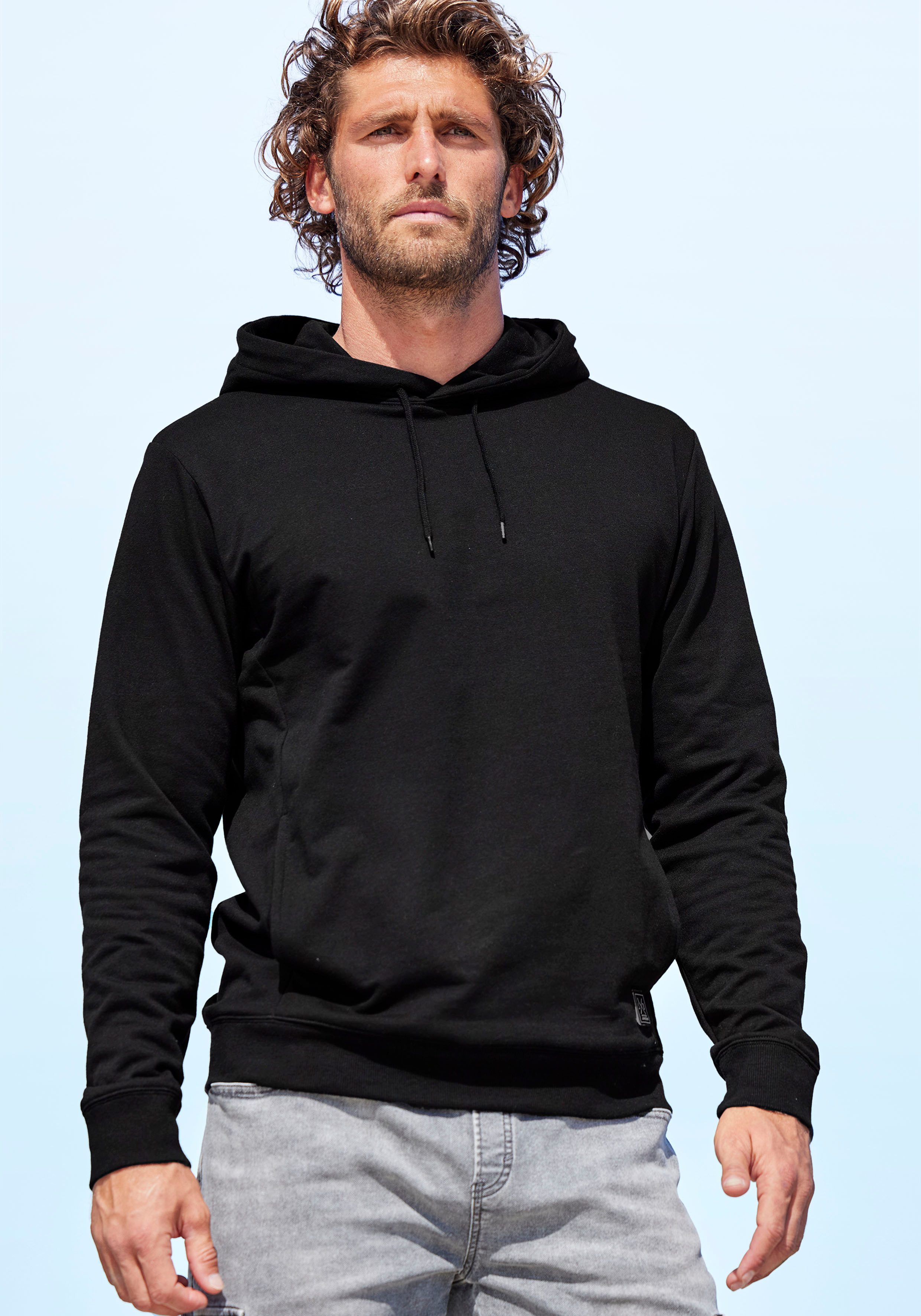 John Devin Hoodie Langarm, sweatshirt met ronde hals en capuchon, katoenmix