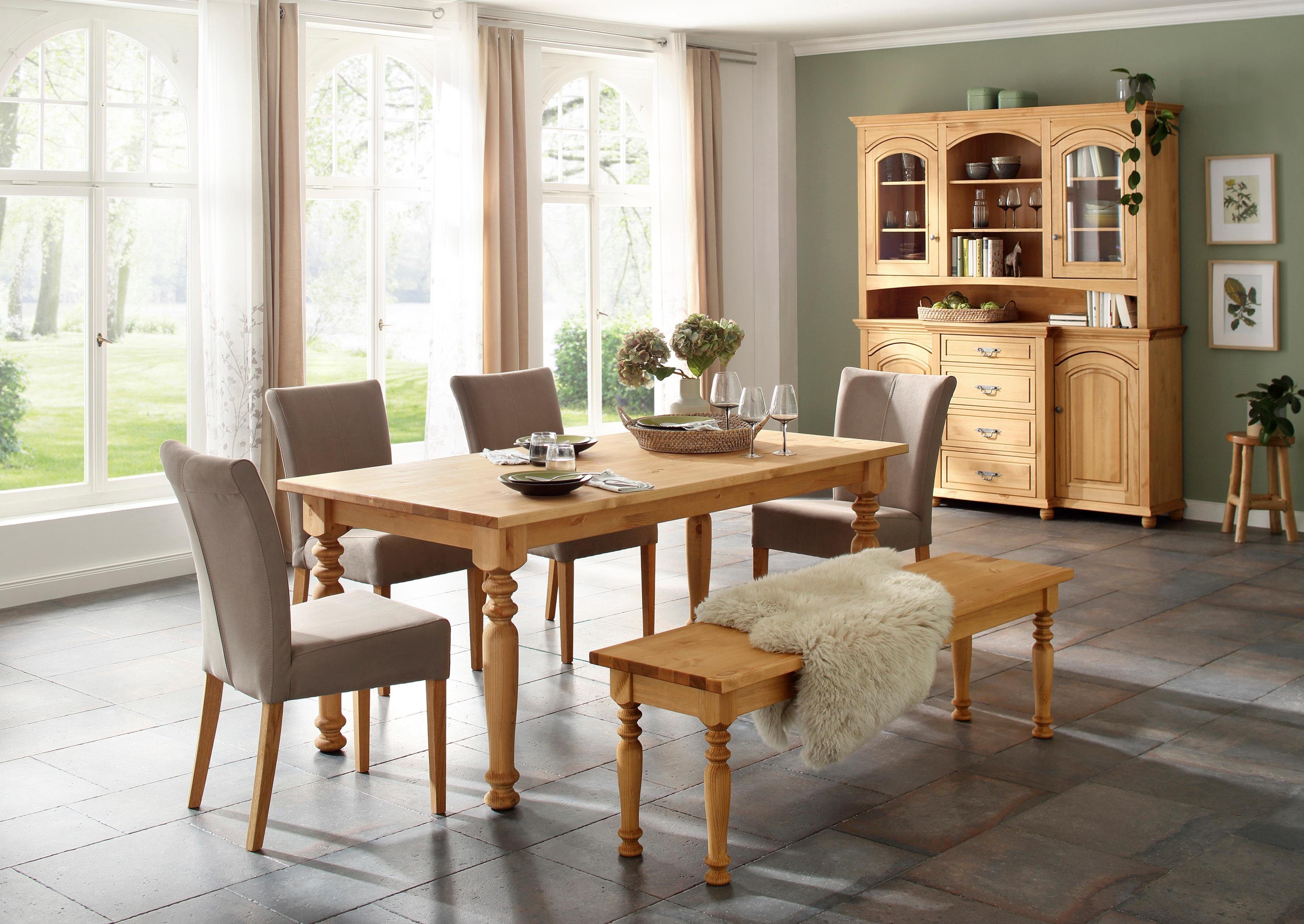 Home affaire Eetkamerstoel Queen Polsterstoel BESTSELLER verschillende type bekleding, massief houten onderstel (set)