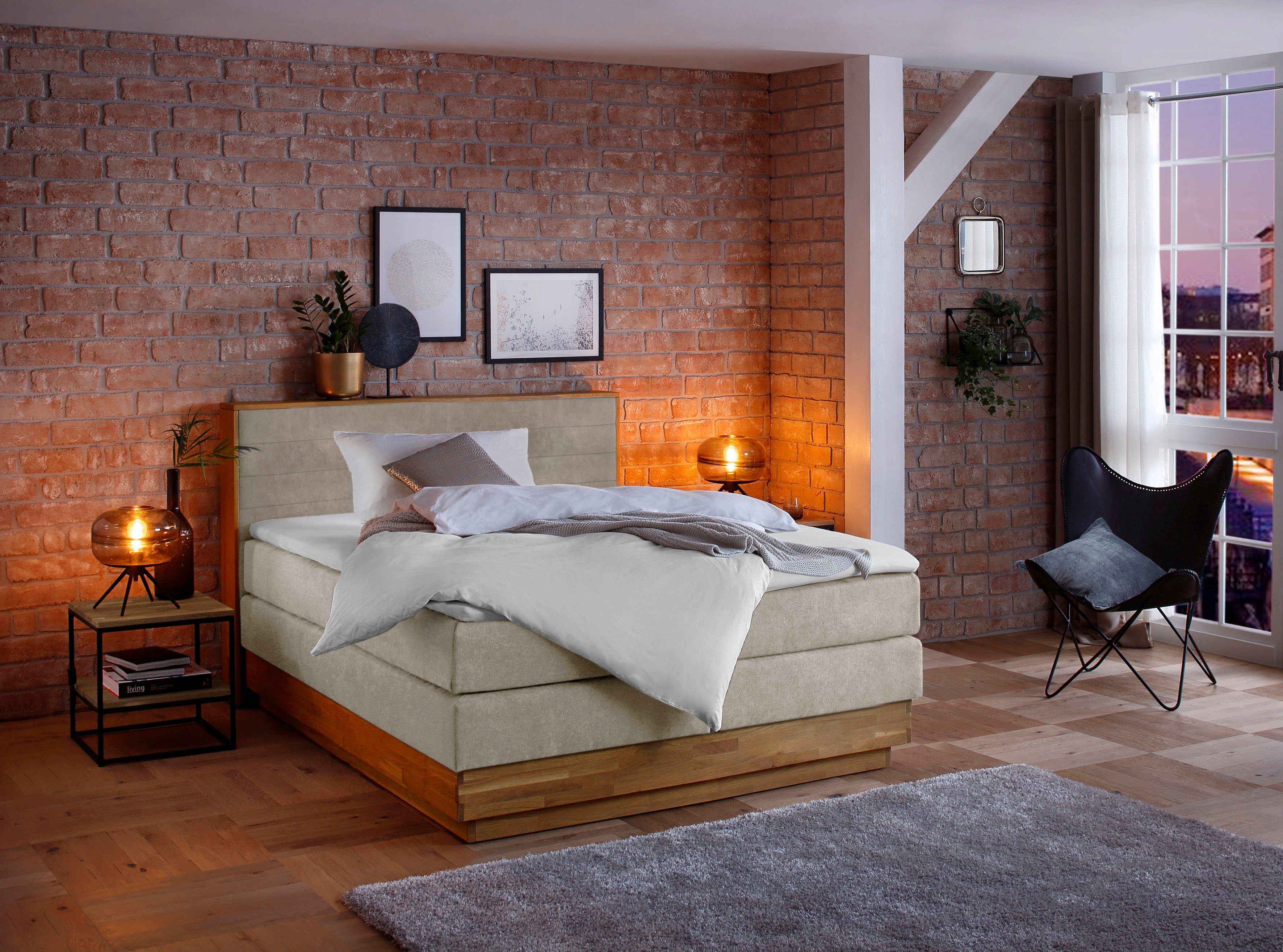 Home affaire Boxspring Cavan Eiken, met bedkist & topmatras, verschillende hardheden (ook H4)