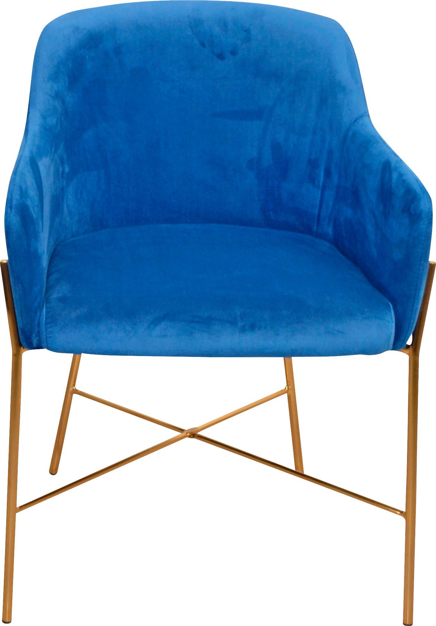 INOSIGN Stoel Fauteuil met frame van stalen buis, goudkleur, veloursovertrek (set, 2 stuks)