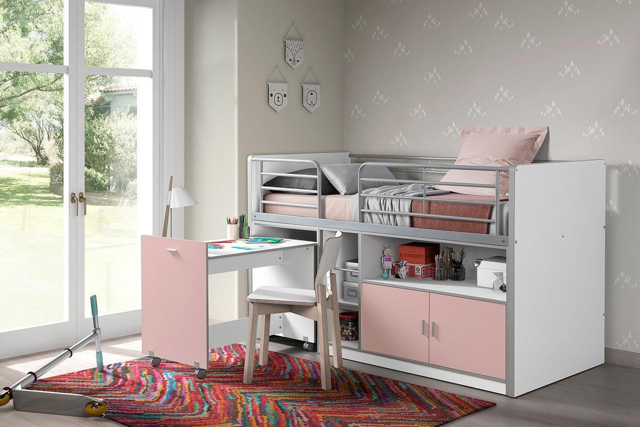 Vipack Hoogslaper Bonn met kast en bureau op wieltjes hoogslapers roze