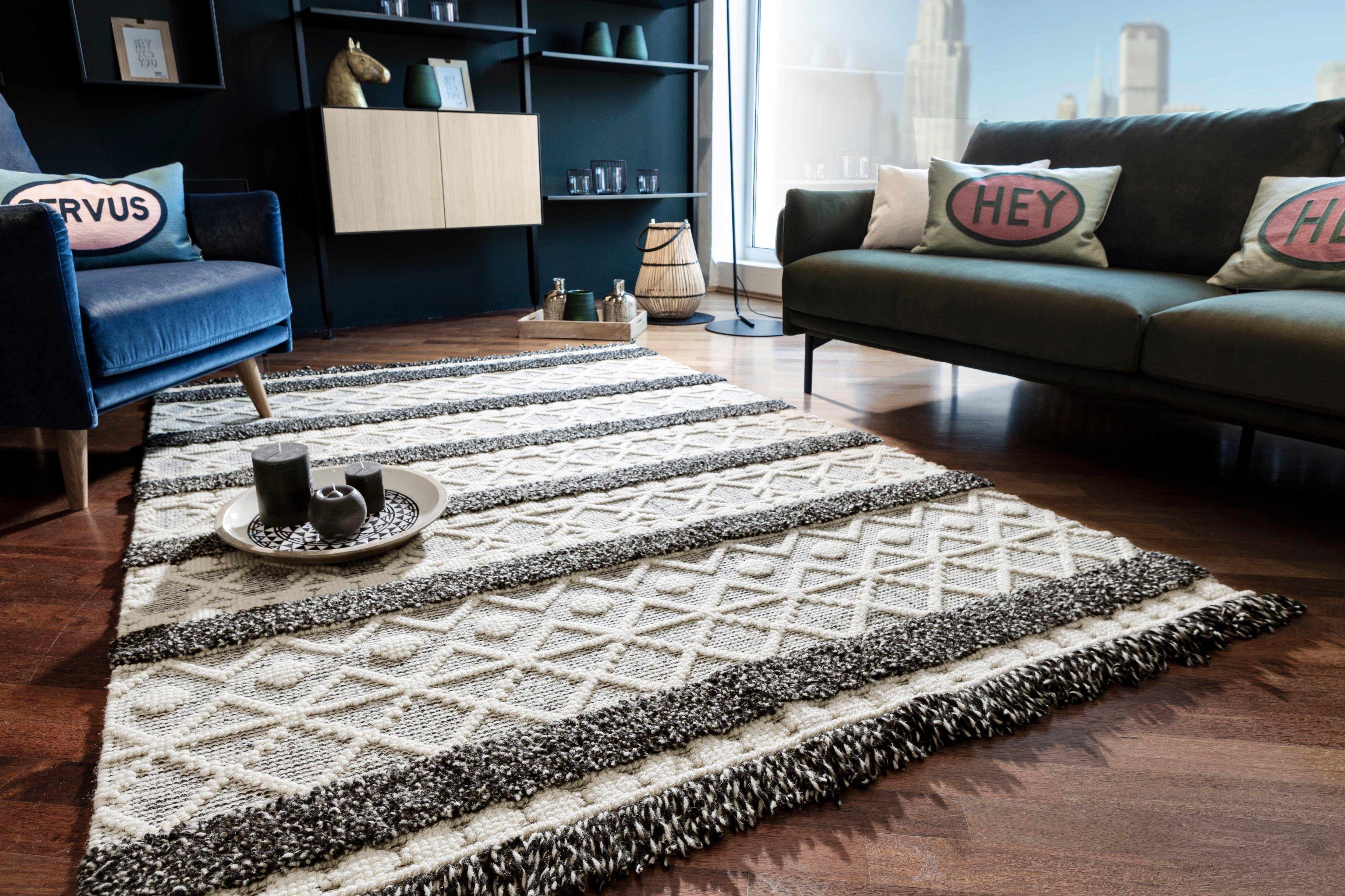 LUXOR living Wollen kleed Fano zuivere wol, met de hand geweven, met franje, woonkamer