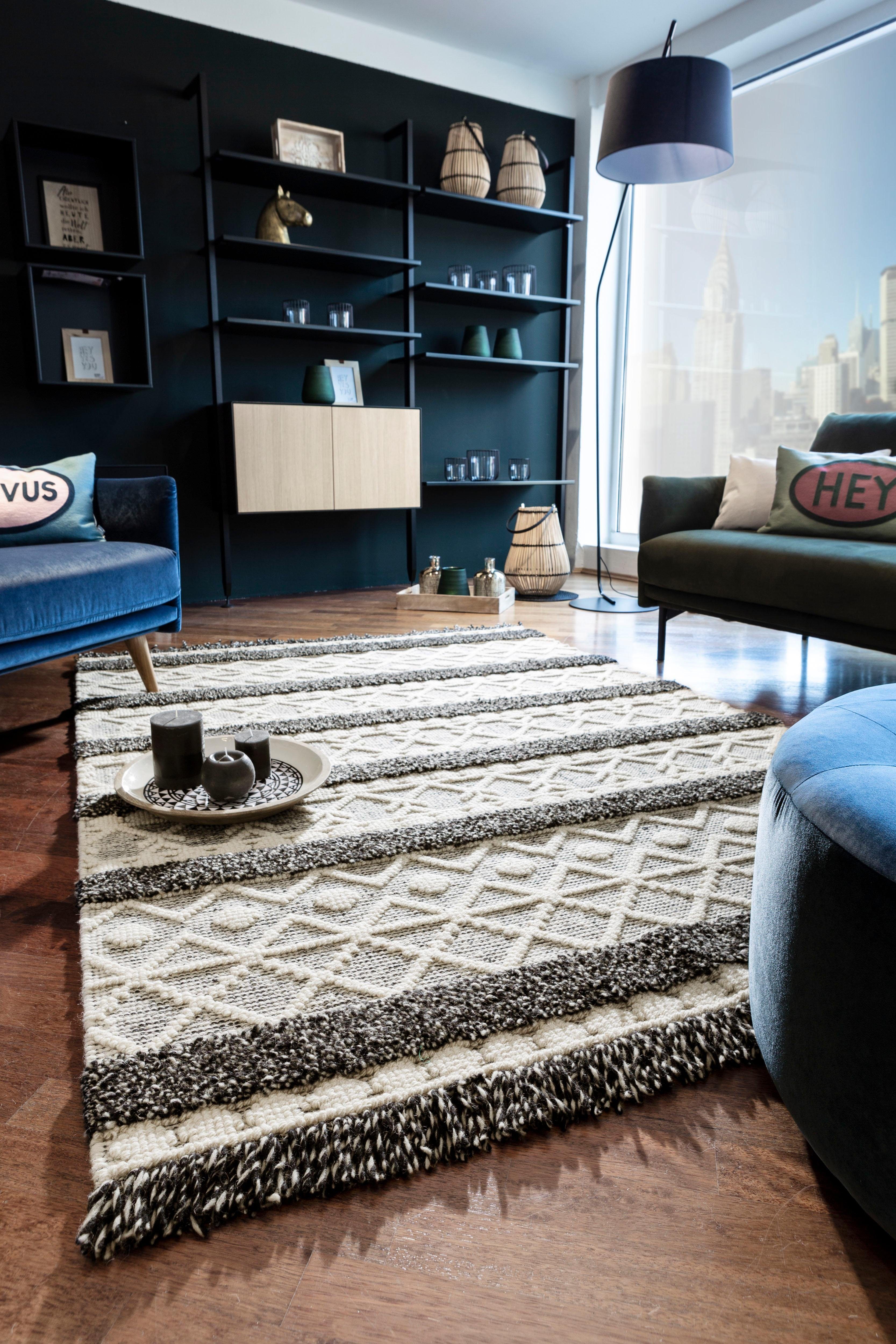 LUXOR living Wollen kleed Fano zuivere wol, met de hand geweven, met franje, woonkamer