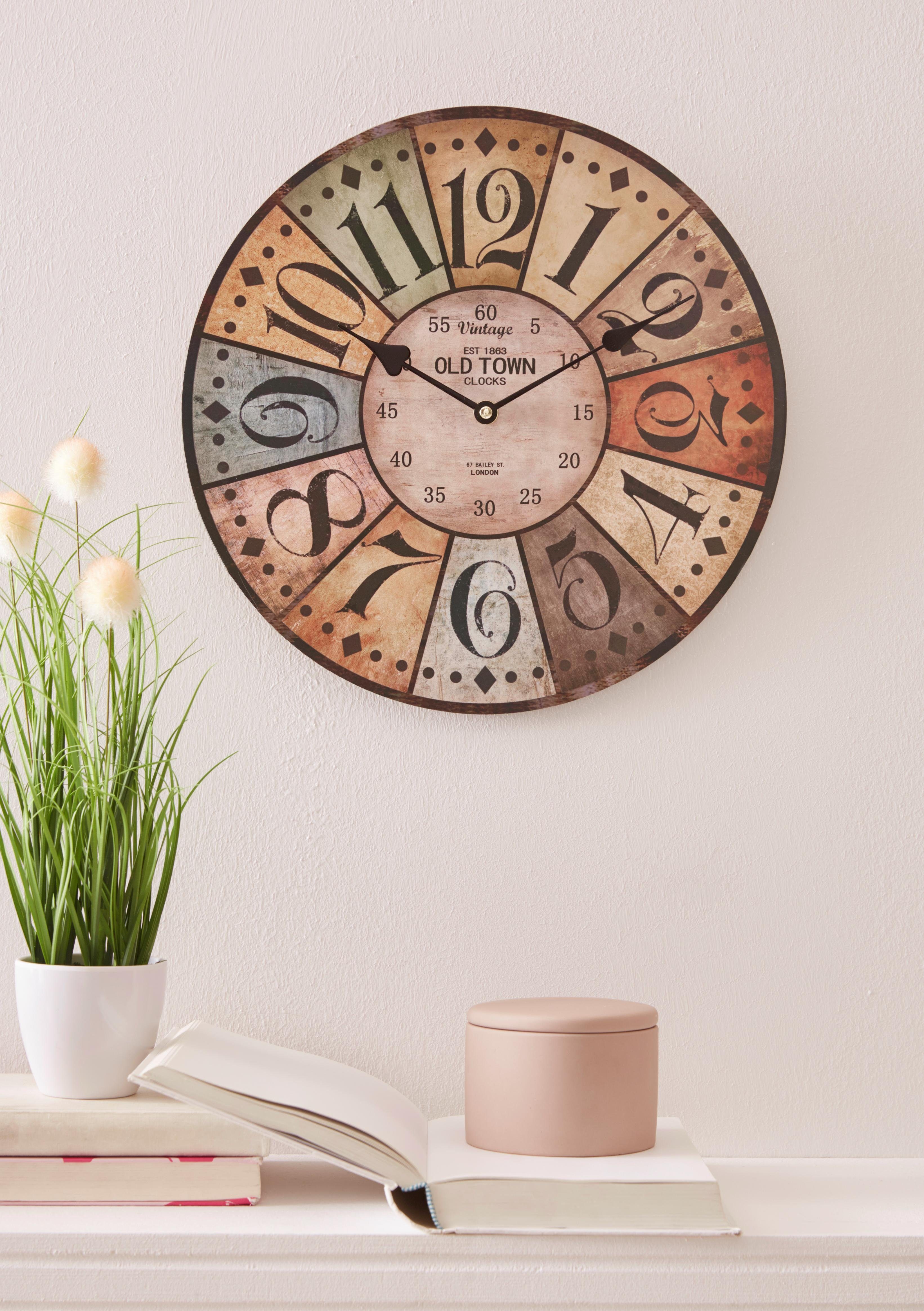 Home affaire Wandklok "Old Town" rond, ø 34 cm, vintage-look (1-delig)