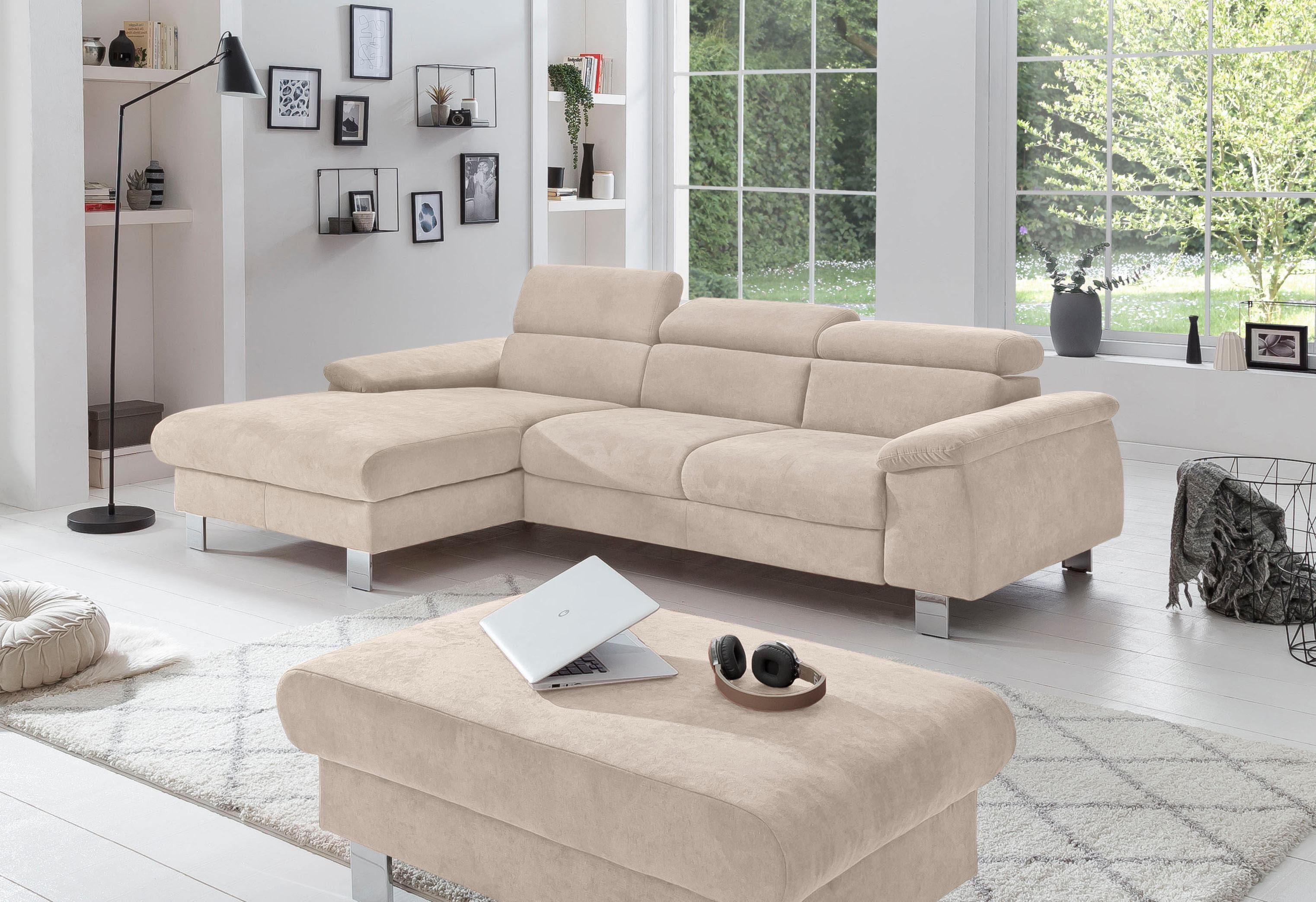 COTTA Hoekbank Komaris L-Form mit Kopfteilverstellung met hoofdbordverstelling, optionele bedfunctie, opbergruimte & verlichting beige, hoekbanken,
