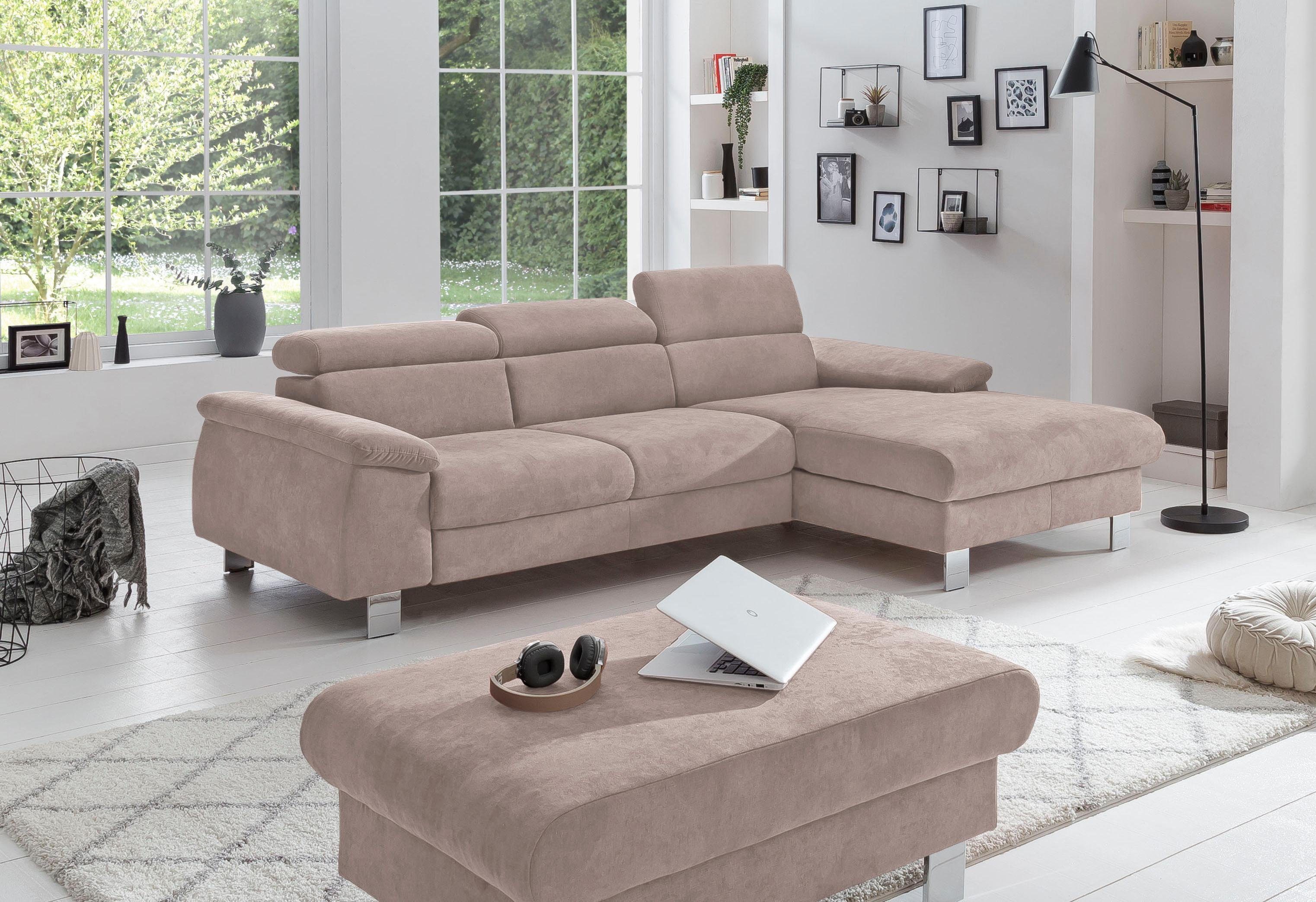 COTTA Hoekbank Komaris L-vorm met hoofdeindeverstelling keuze met bedfunctie, bedlade & verlichting