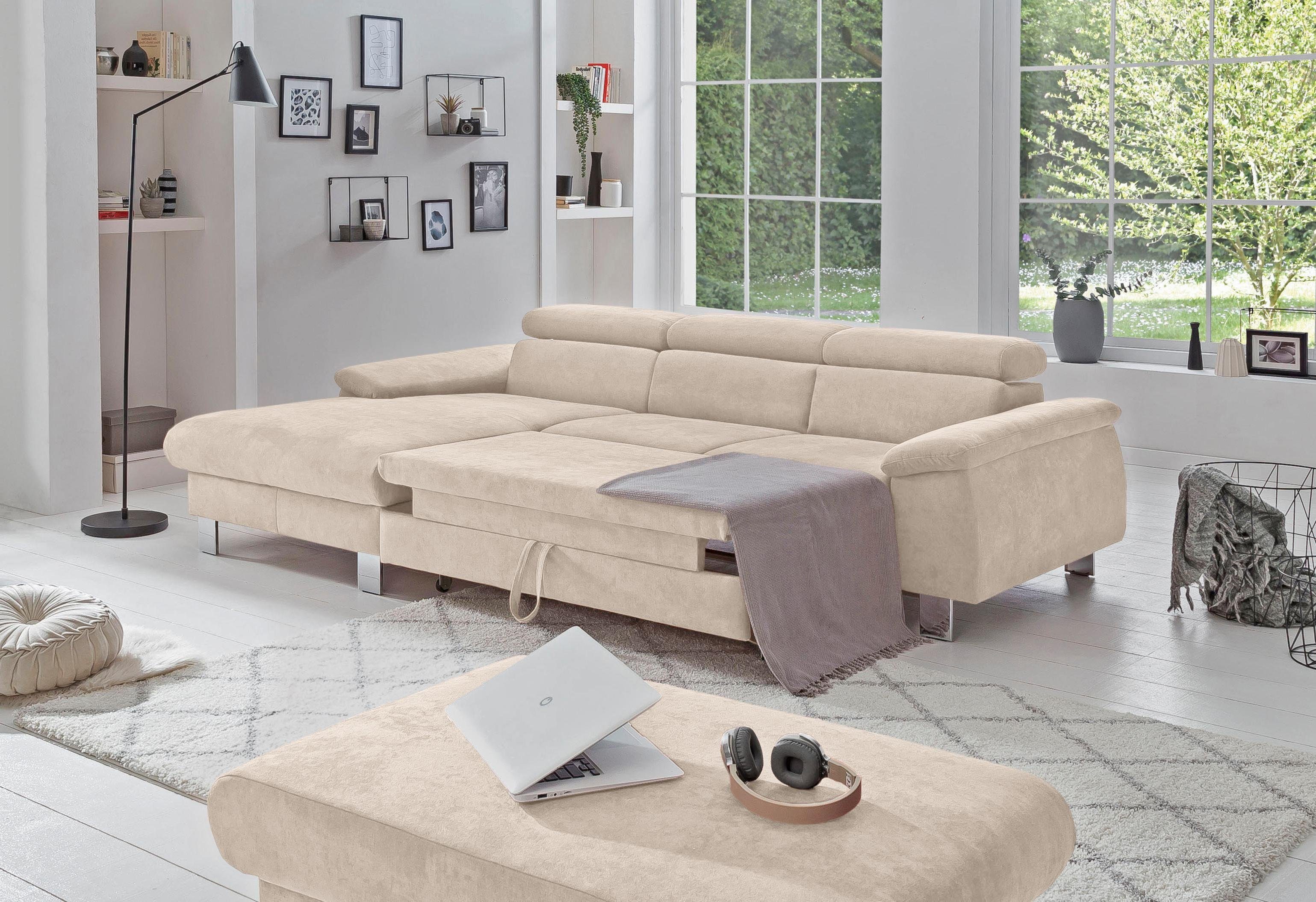 COTTA Hoekbank Komaris L-vorm met hoofdeindeverstelling keuze met bedfunctie, bedlade & verlichting