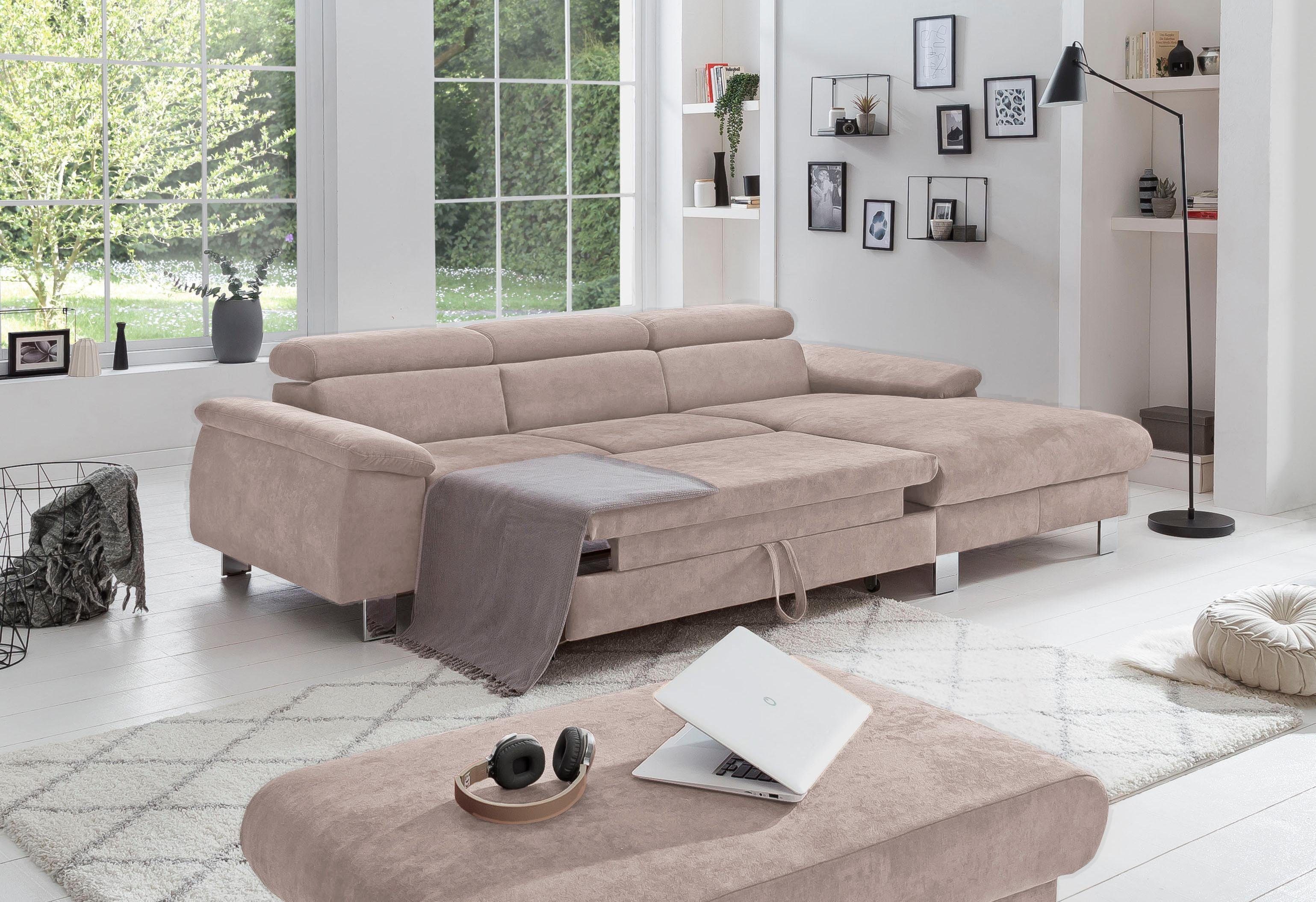 COTTA Hoekbank Komaris L-vorm met hoofdeindeverstelling keuze met bedfunctie, bedlade & verlichting