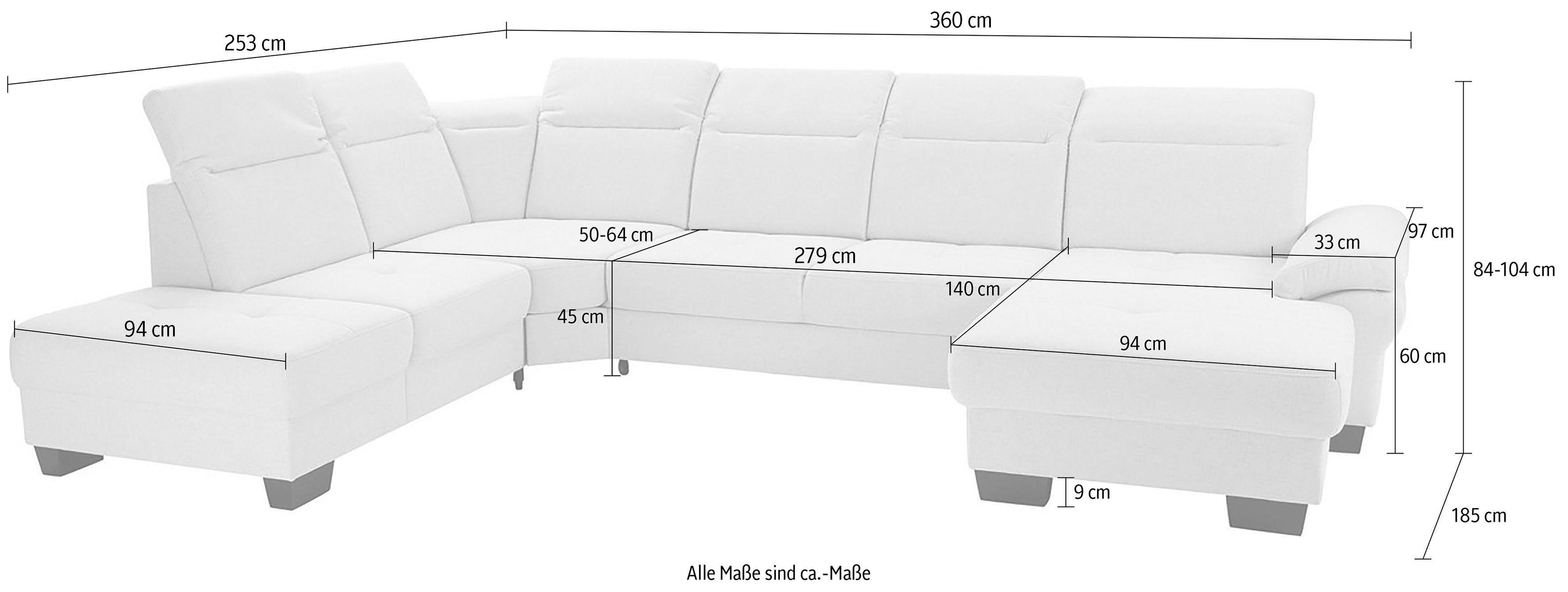 Places of Style Zithoek Cornwall U-vorm inclusief zitdiepteverstelling, naar keuze met slaapfunctie
