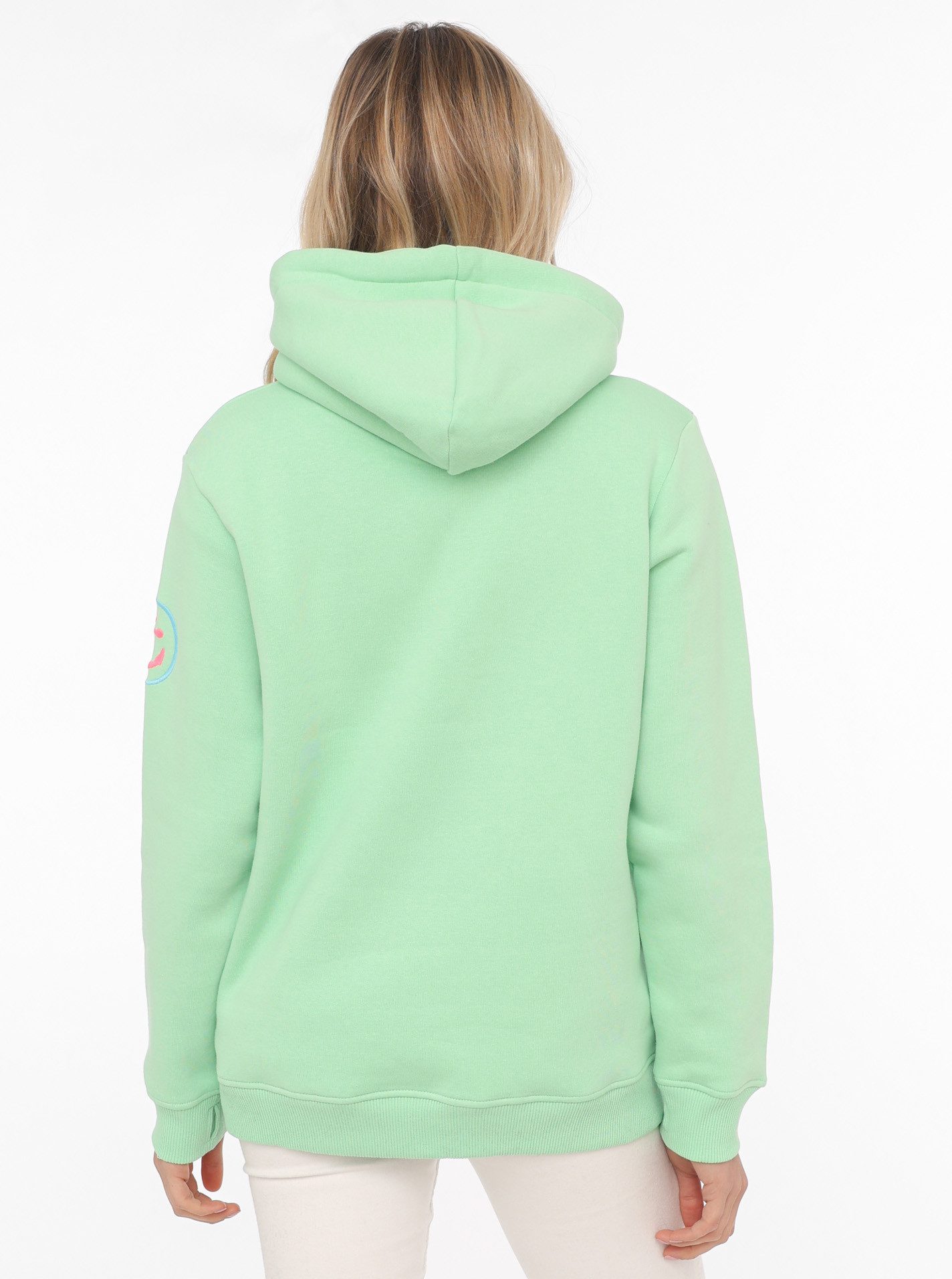 Zwillingsherz Sweatshirt met geborduurd moin-opschrift in neonkleuren