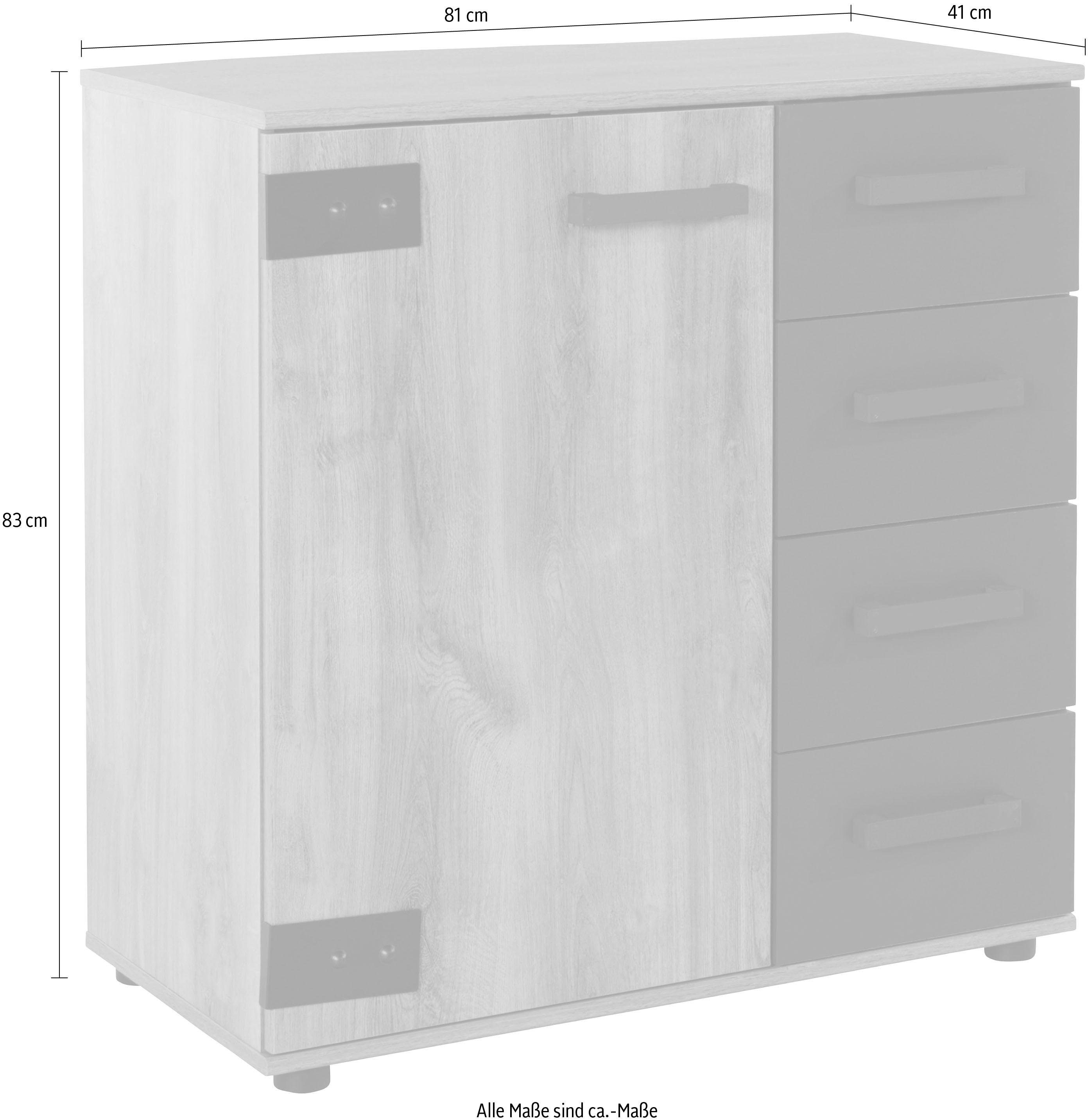 Wimex Kast met laden en deuren Malmoe, kast met 1 deur en 4 lades, Made in Germany