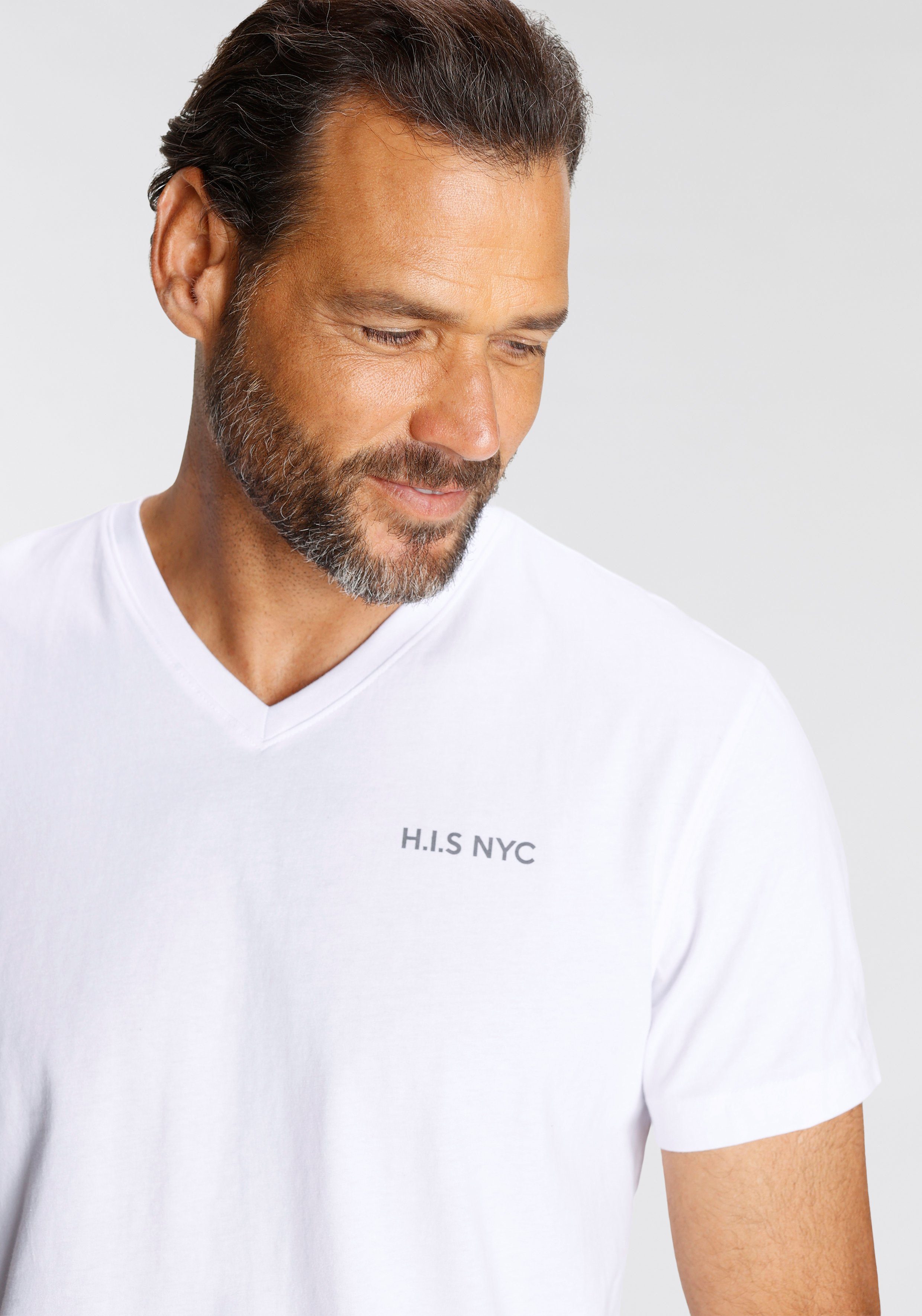 H.I.S Shirt met V-hals Korte mouwen, slim fit, van katoen (Set van 3)