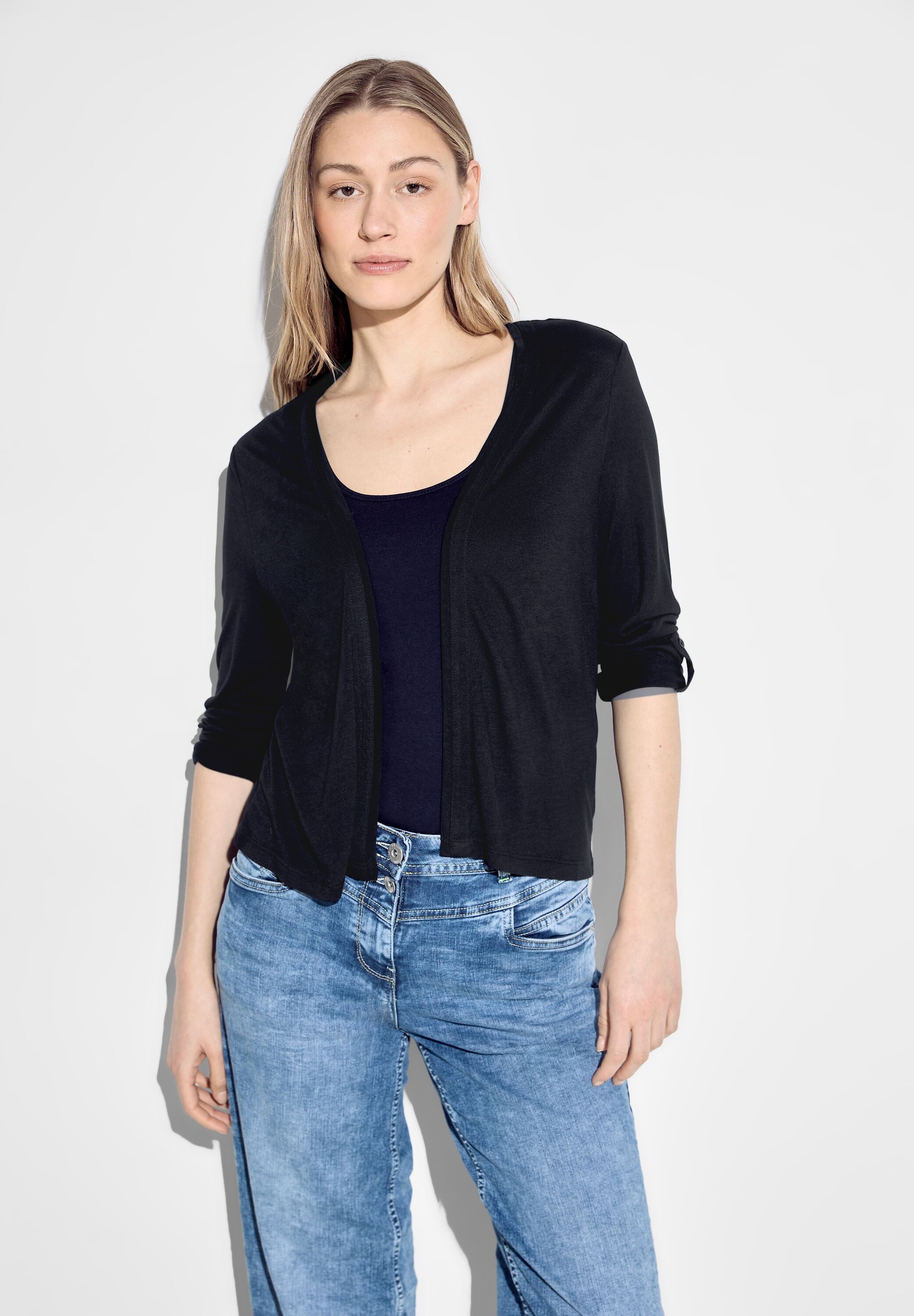Cecil Shirt met 3/4 mouwen met een turn-up 3/4 mouw dames shirts maat S (38) blauw