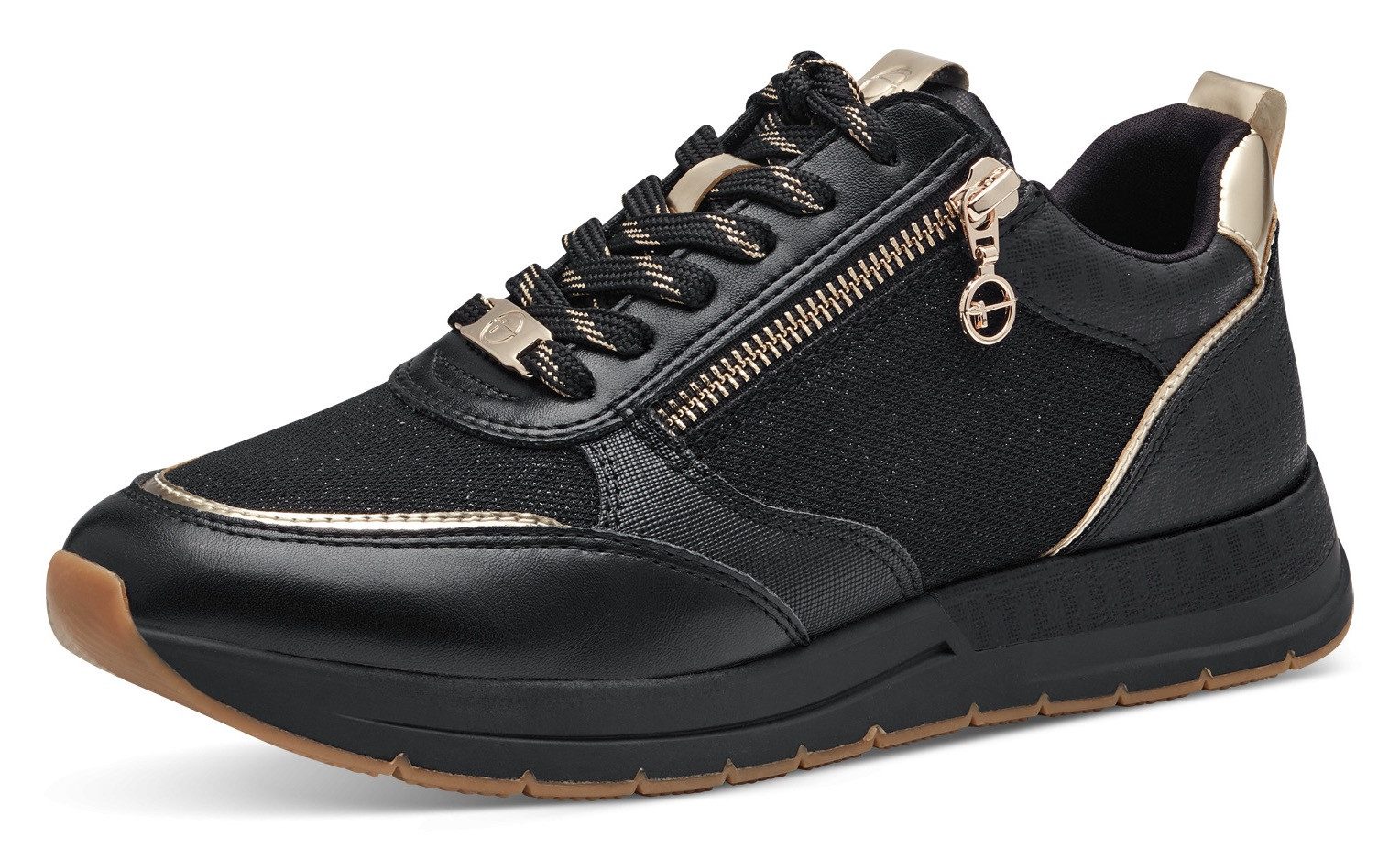 Tamaris Sneakers met sleehak vrijetijdsschoen, lage schoen, veterschoen met trendy metallic-details
