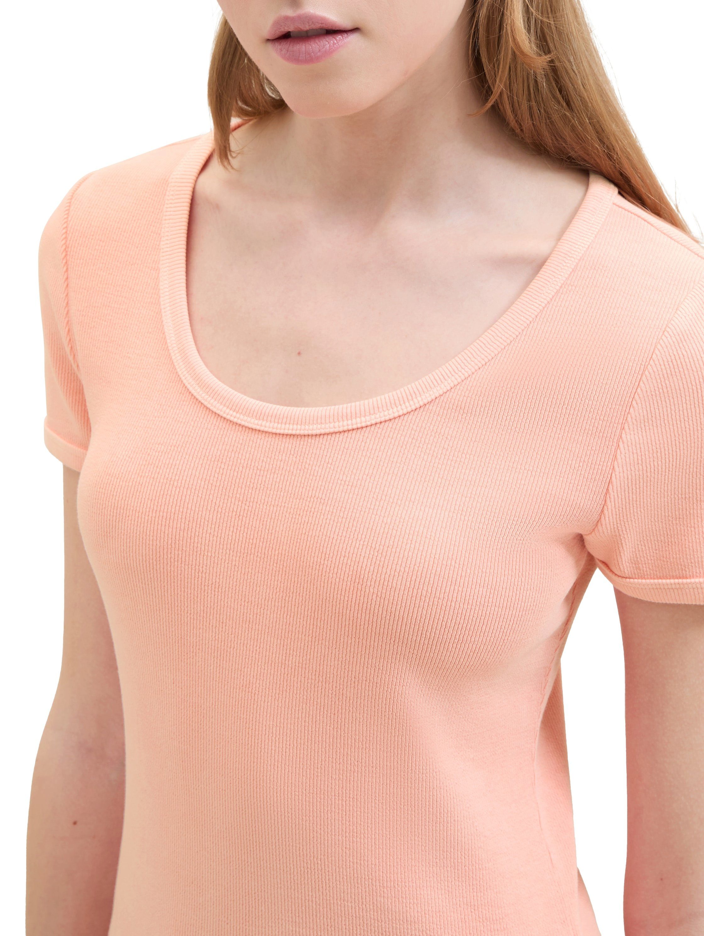 Tom Tailor Denim T-shirt met rib-look en diepe ronde halslijn