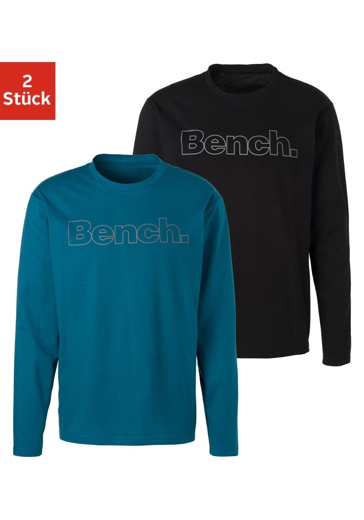 Bench. Loungewear Shirt met lange mouwen met bench-print voor (2-delig) heren longsleeves maat L multicolor
