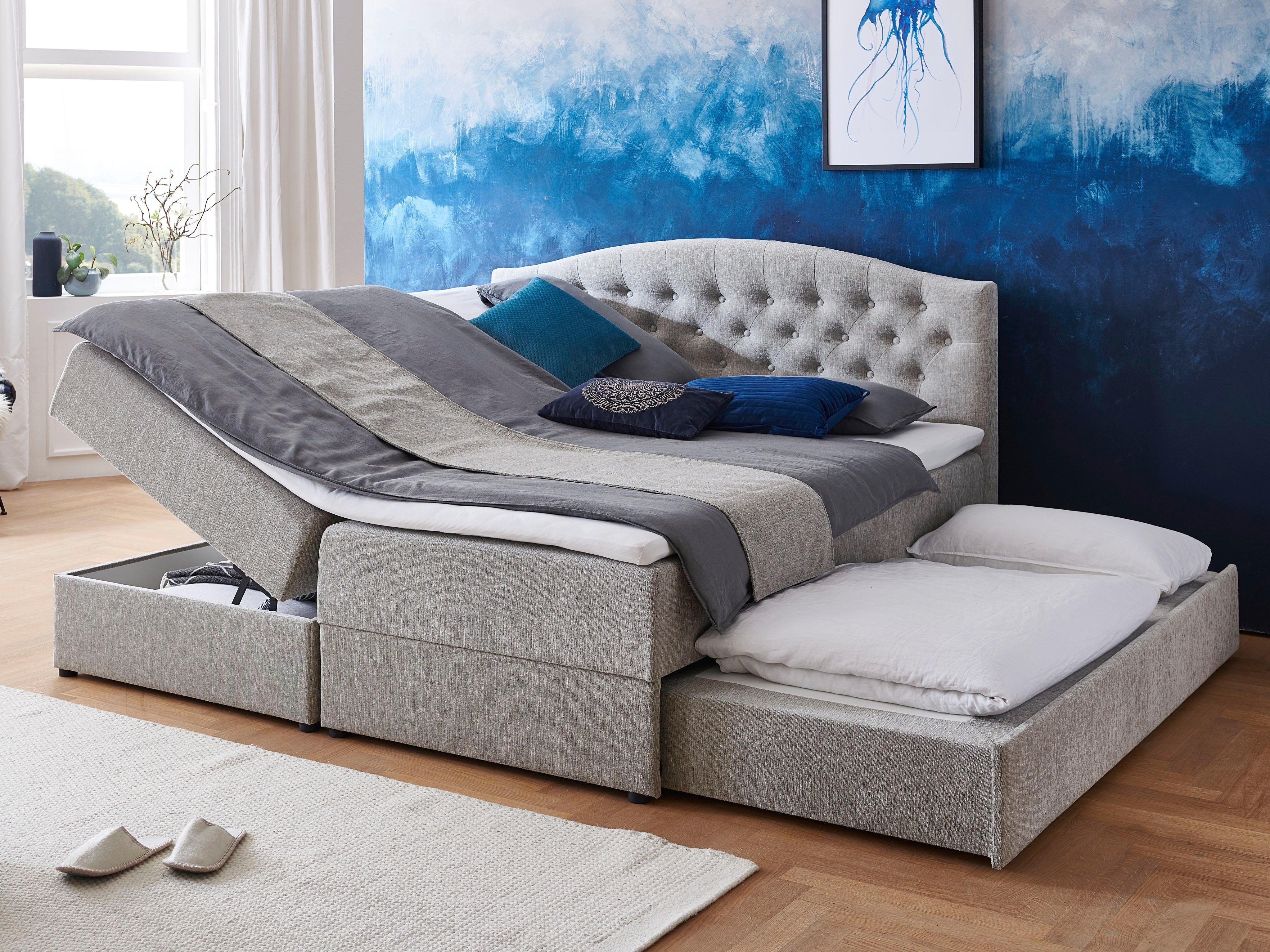 ATLANTIC home collection Boxspring Lotte met topmatras, bedkist en logeerbed boxsprings grijs