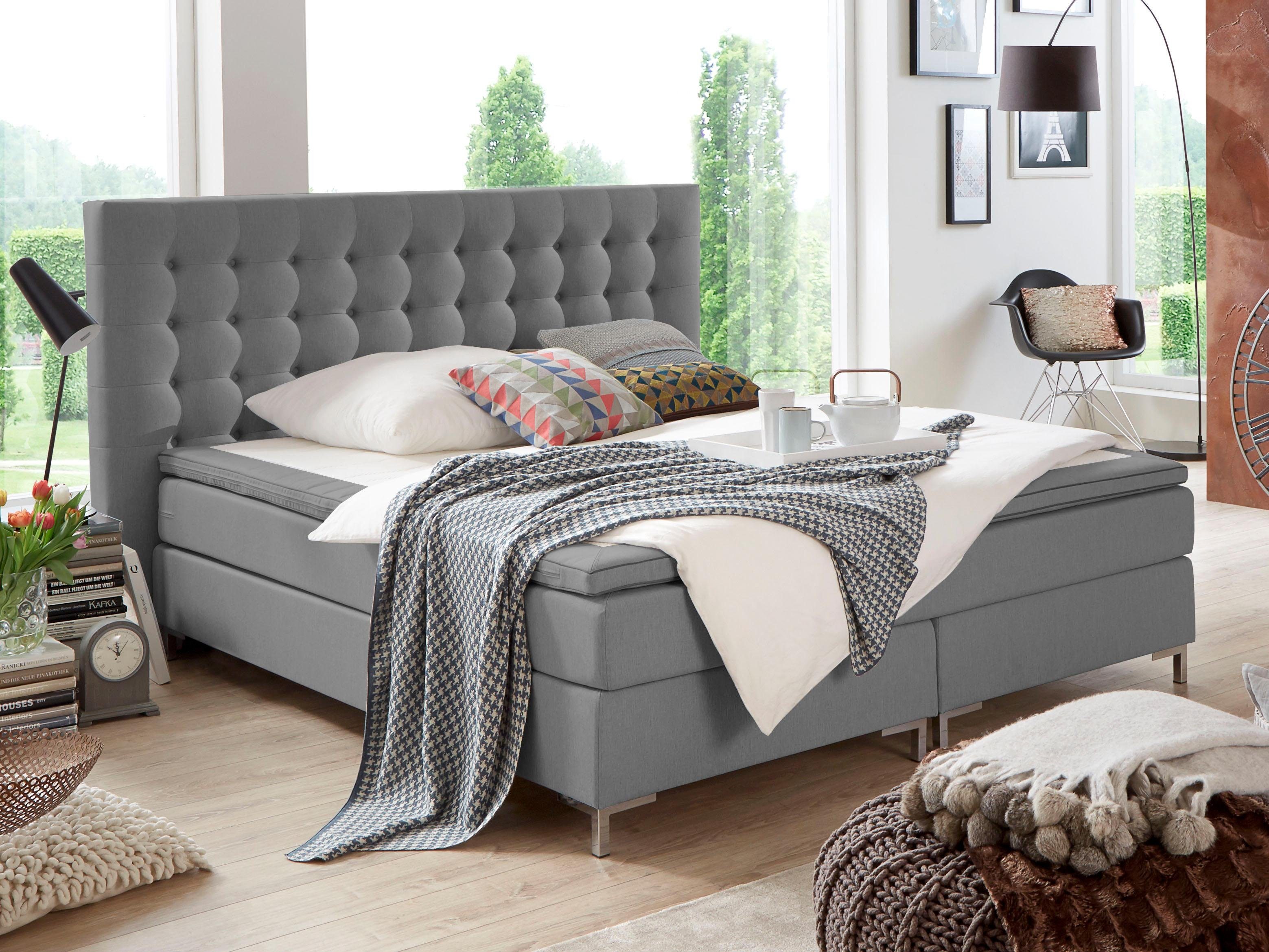 ATLANTIC home collection Boxspring ANNI met bonell-binnenveringsmatras en topmatras boxsprings grijs