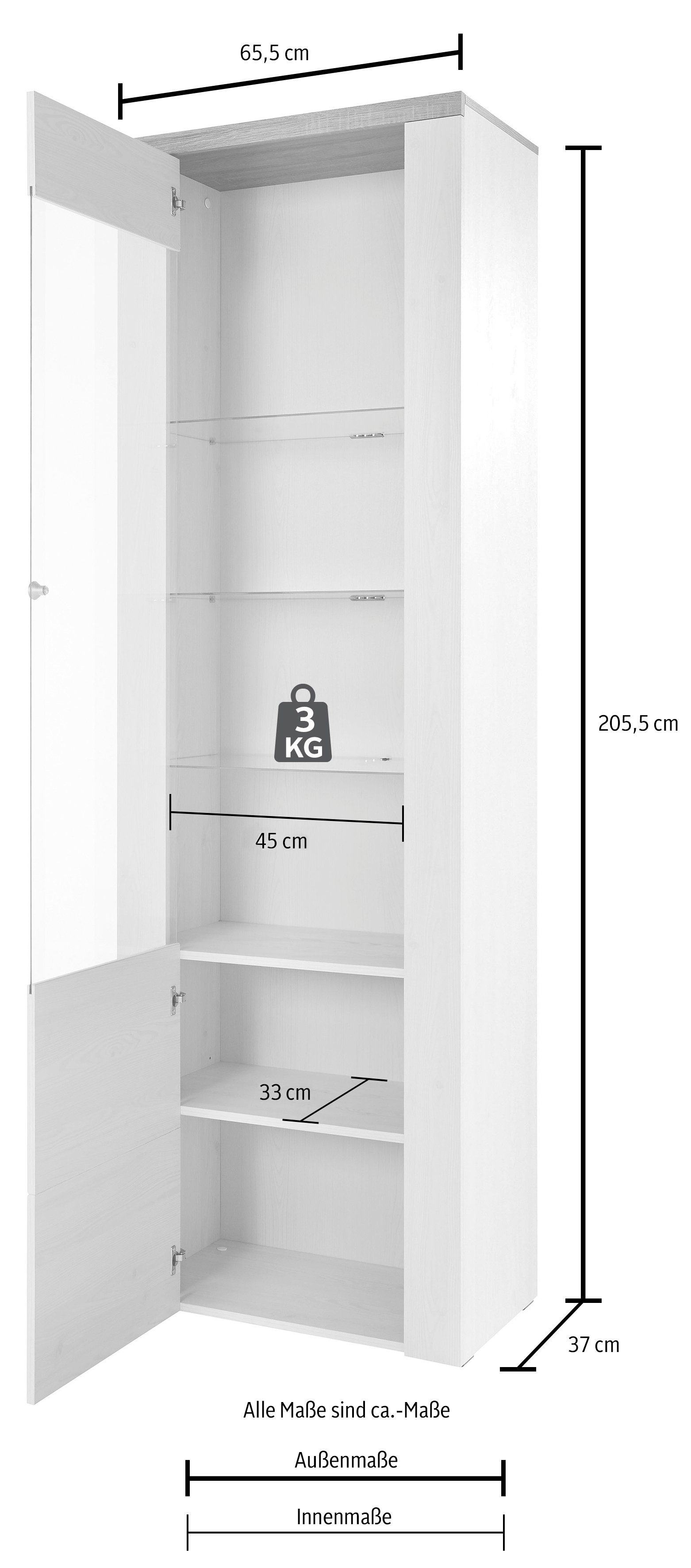Home affaire Vitrinekast Larona, tijdloze glazen vitrine, hoge kast hoogte 205,6 cm