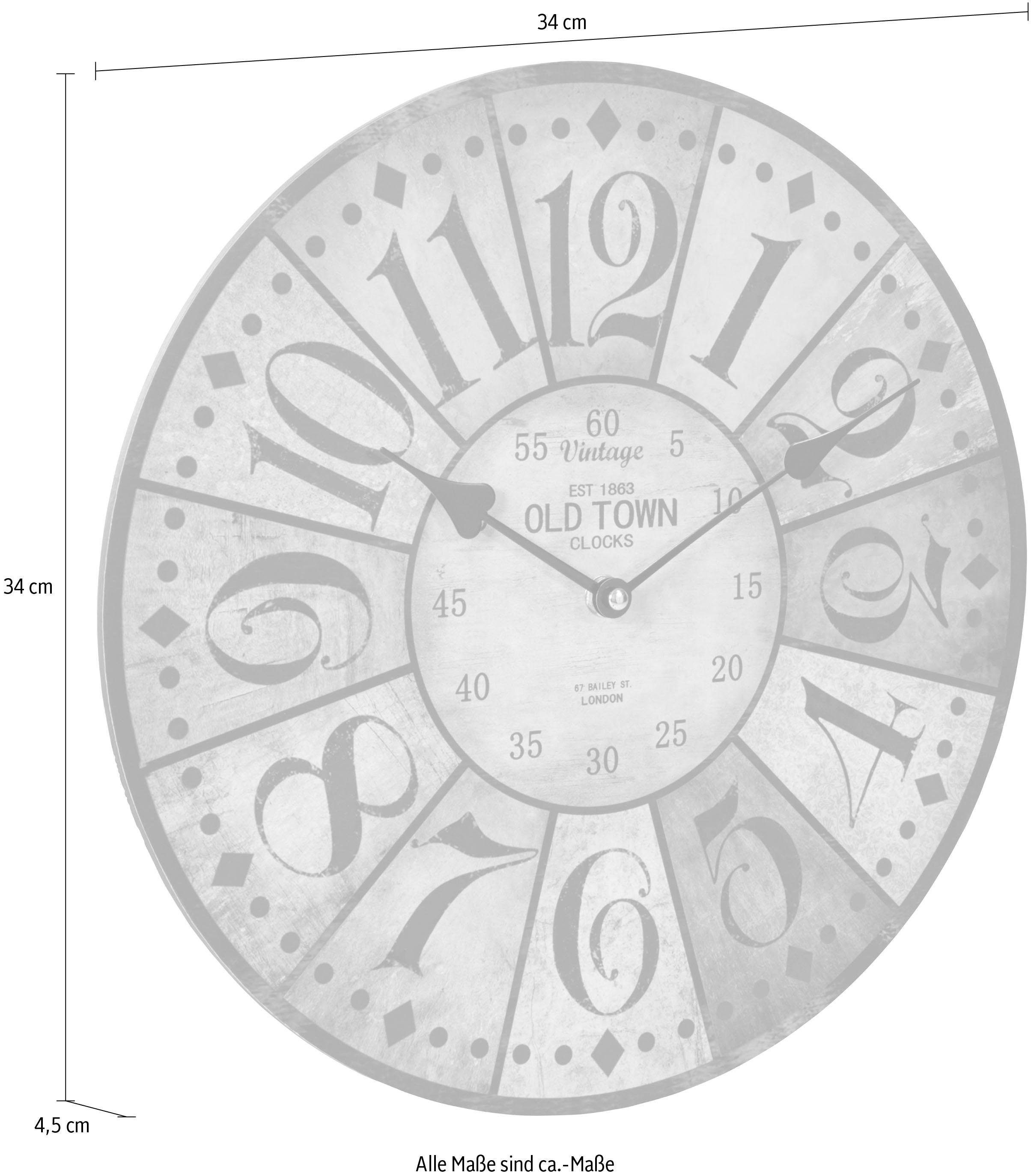 Home affaire Wandklok "Old Town" rond, ø 34 cm, vintage-look (1-delig)