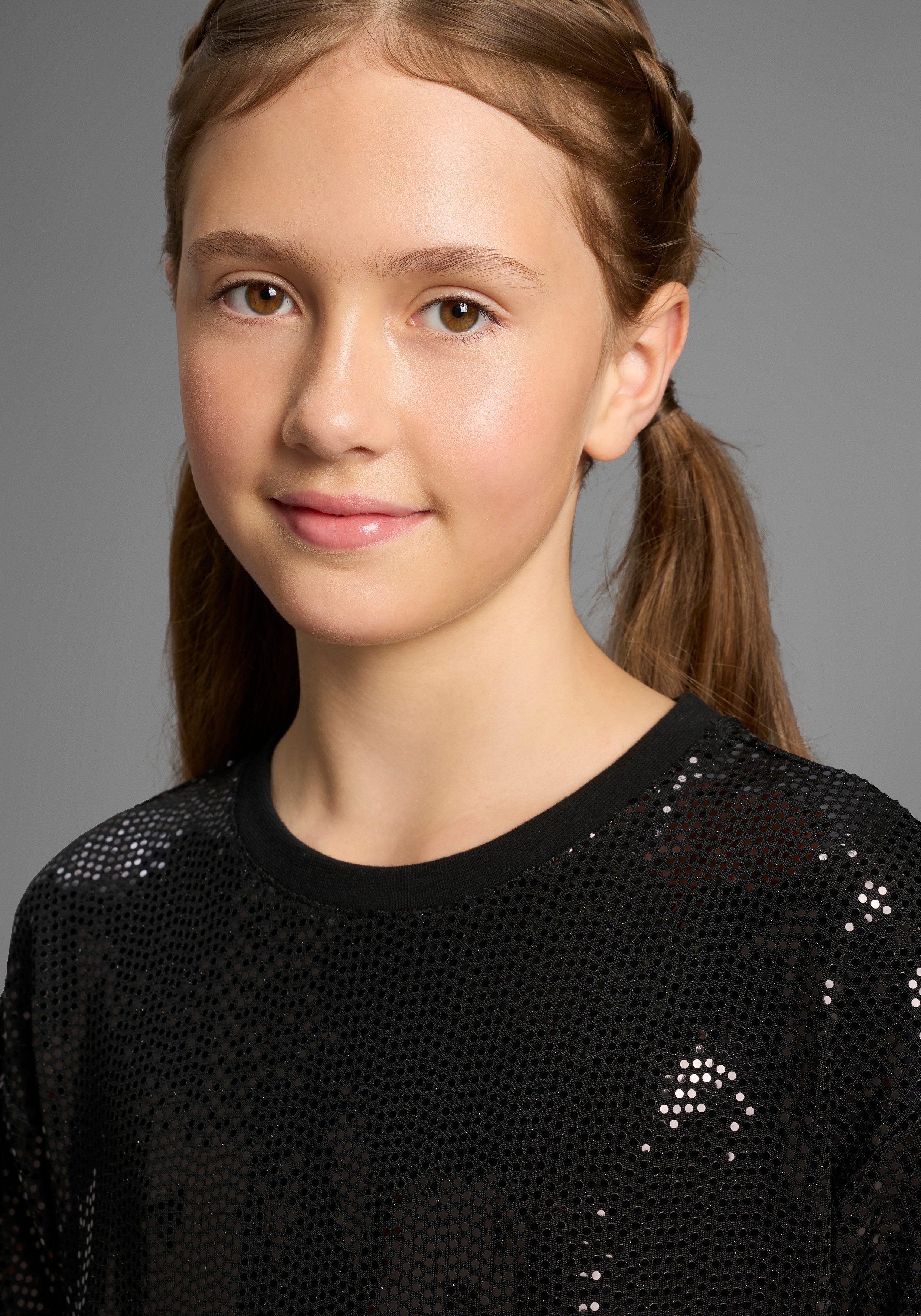 Bruno Banani T-shirt Oversized, glittershirt, paillettenlook NIEUW: BRUNO BANANI voor TIENERS! Shirt van glinsterend materiaal