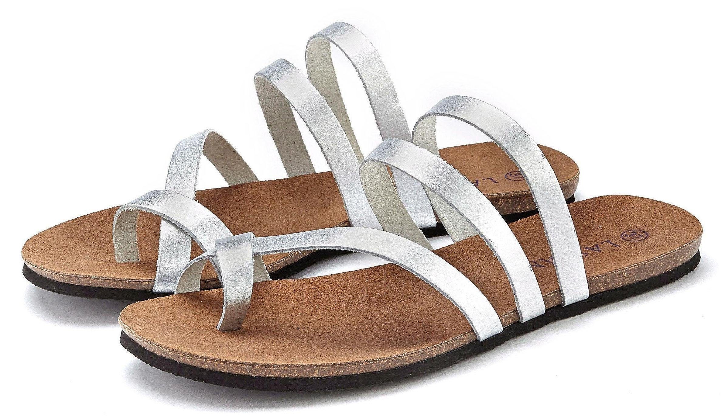 Lascana Teenslippers Sandaal, pantoletten van leer in metallic-look